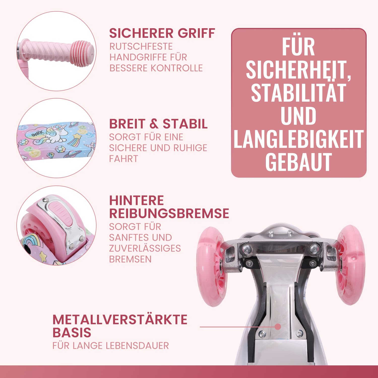 Habib Kinderroller, Tretroller ab 3 Jahre, Faltbar, Höhenverstellbar, LED Leuchträder, Bis 50kg, Für Jungen & Mädchen