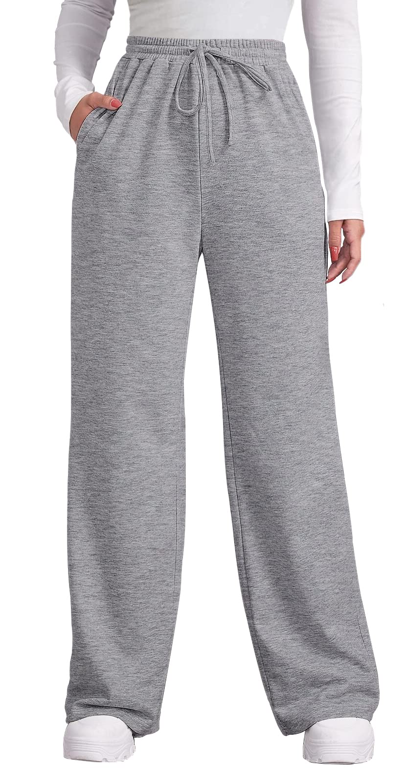 OFEEFANGrey Sweatpants for Women Drawsting Workout Long Pants with Pockets S