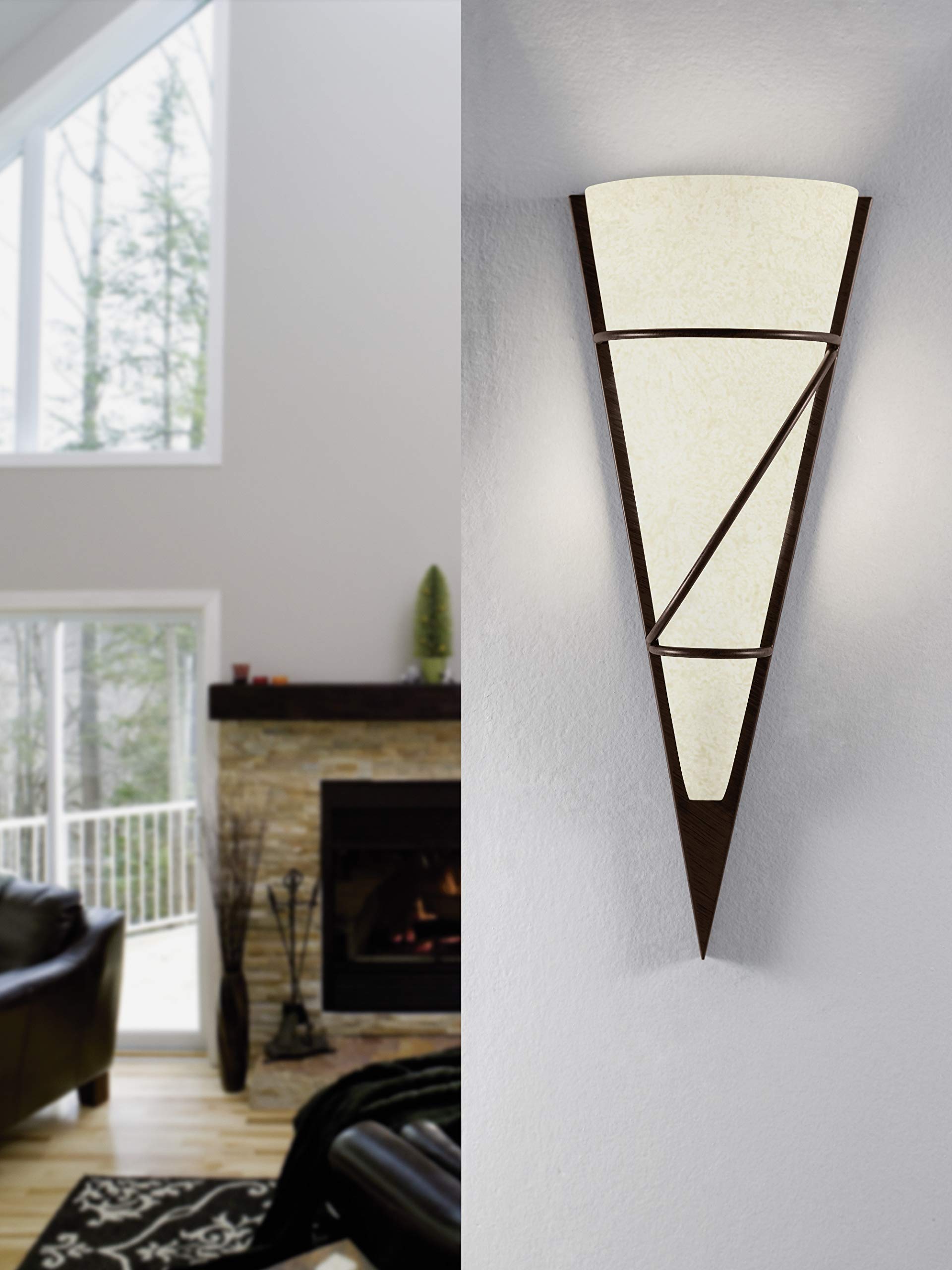 Eglo Lámpara de pared Pascal 1, aplique de pared vintage de una luz | iluminación interior retro de metal en marrón antiguo y vidrio blanqueado beige, lámpara para salón y pasillo, E14