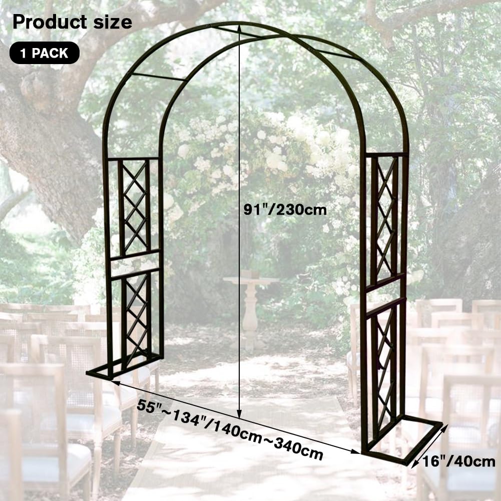 Metalowa kratka ogrodowa, pergola łukowa, do roślin pnących, winorośli i kwiatów, dekoracyjna rama łukowa, na ścieżki, wejścia, ceremonię ślubną i dekorację imprezową, czarna, 140 x 230 x 40 cm
