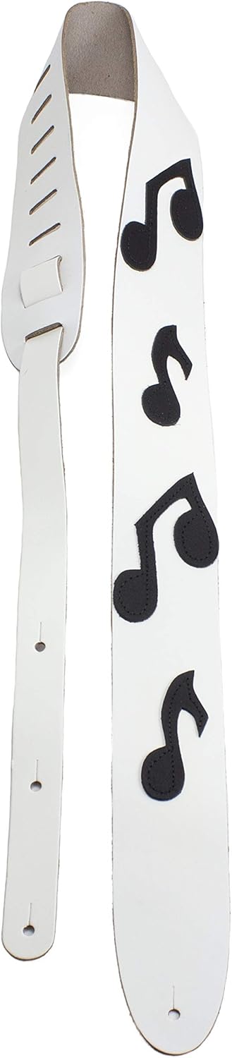 Perri's Leathers White Leather w/ Black Music Notes Guitar Strap