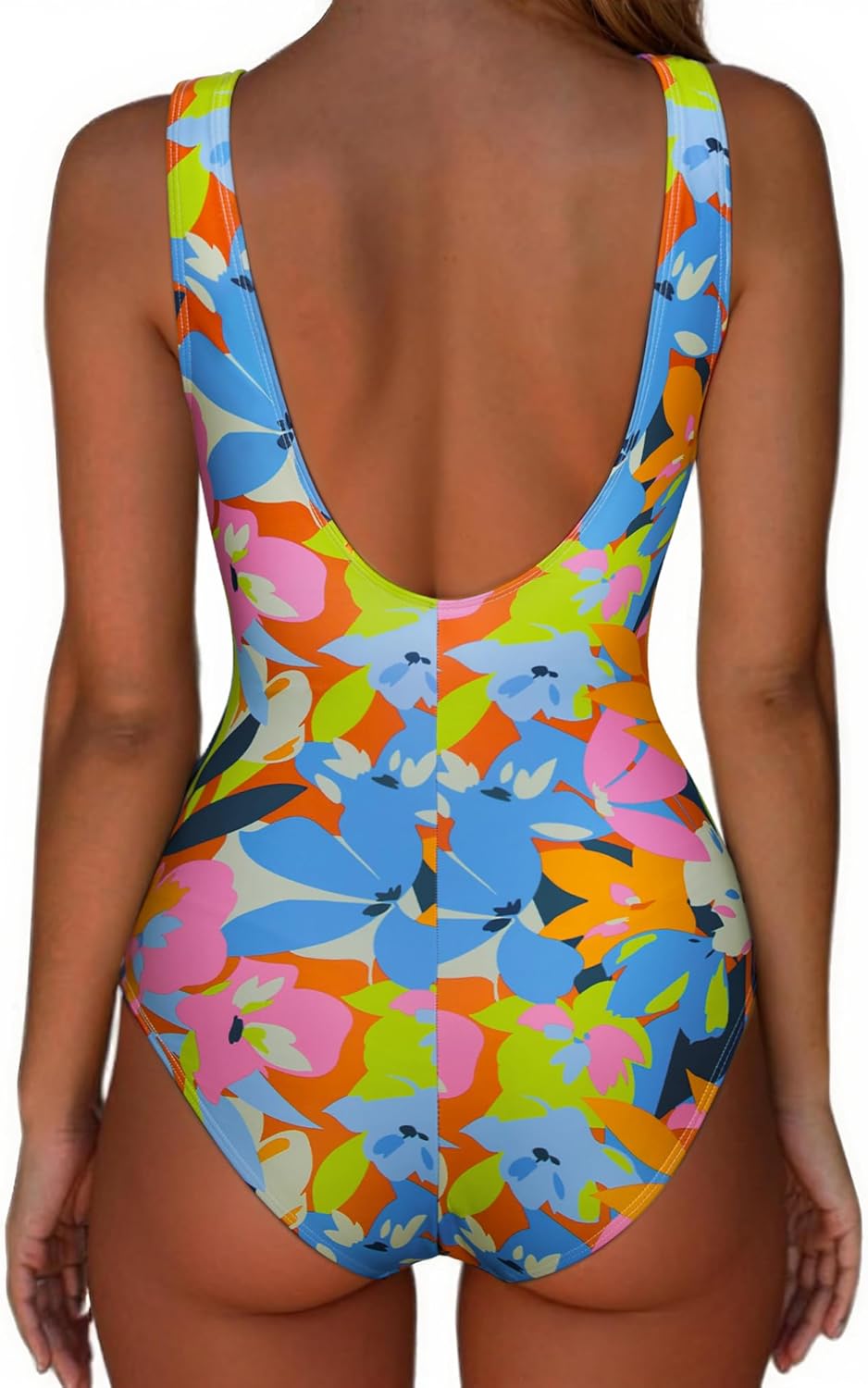 SUUKSESS Women One Piece Ruched Swimsuit Tummy Control Backless Bathing Suit X-Large Neon Floral