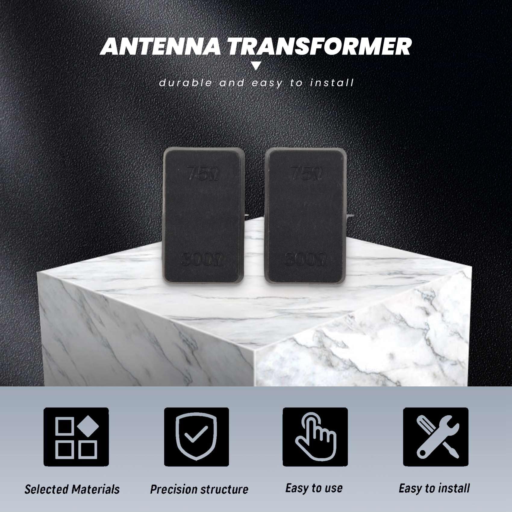 Lizusidtsy 2 x Push-On Antenna Matching Transformer 300/75 Ohm TV F Coax Adapter