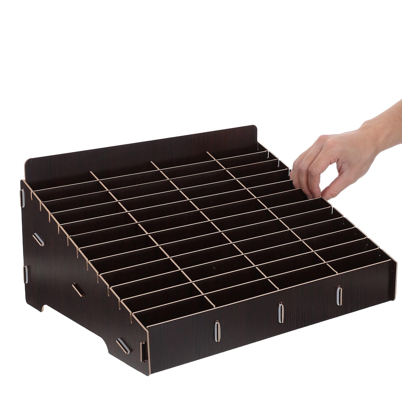 Kisangel Scatola porta cellulare in legno con 48 scomparti: scatola porta cellulare con fessure marrone scuro, supporto inclinato salvaspazio per cellulari, ideale per organizzare aule, uffici e sale