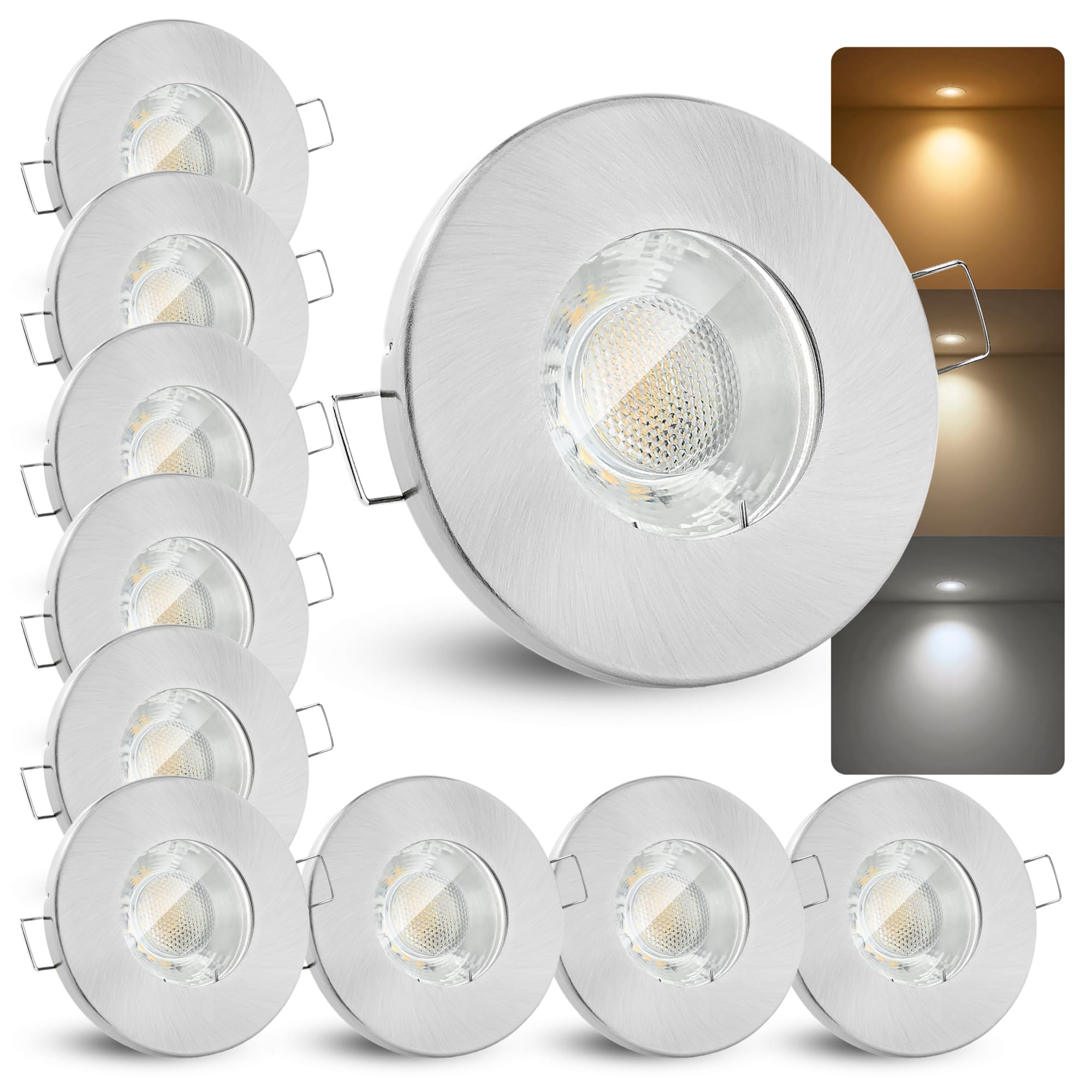 linovum 10x Einbaustrahler Set 6W flach IP65 mit Wasserschutz für Bad, Dusche oder Außen inkl. GU10 LED LumiFLEX Lichtfarbe warm/neutral/kalt