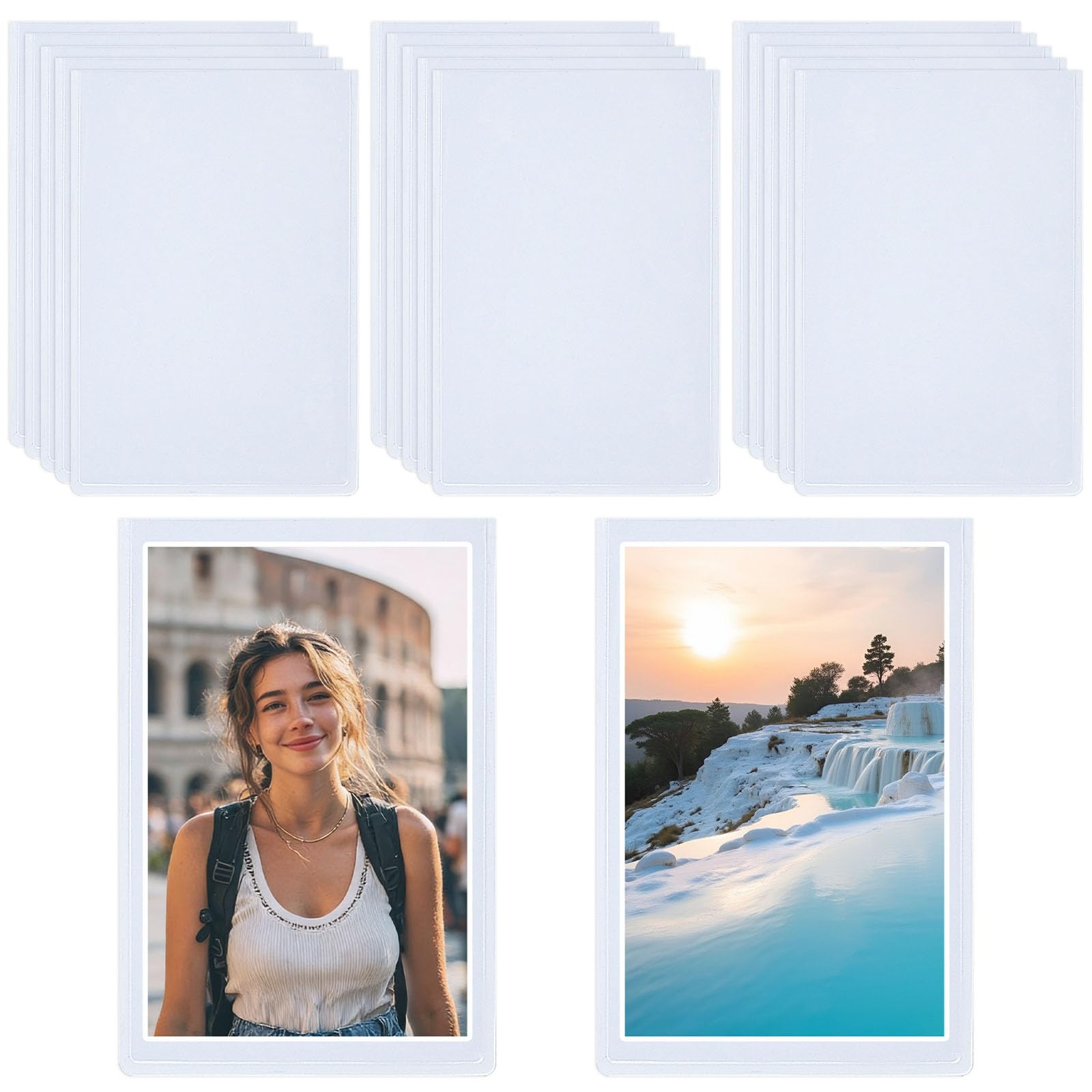15 Stück Magnet Bilderrahmen Kühlschrank Klein 9,3 x 6,3 cm Magnetrahmen | Selbstklebend Infotasche Magnetische Bilderrahmen Kühlschrank mit Weiß Rand, für 5.5 * 8.4 cm Fotos, Postkarten