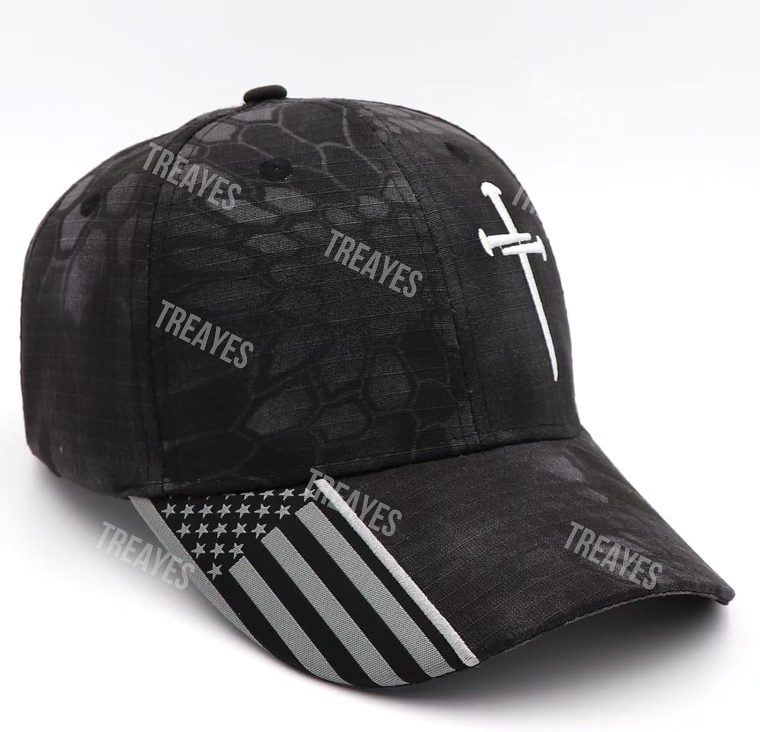Redeemed 3 Nails Cross Hat with American Flag Christian Hats for Men Women Adjustable Cotton Embroidered Baseball Cap