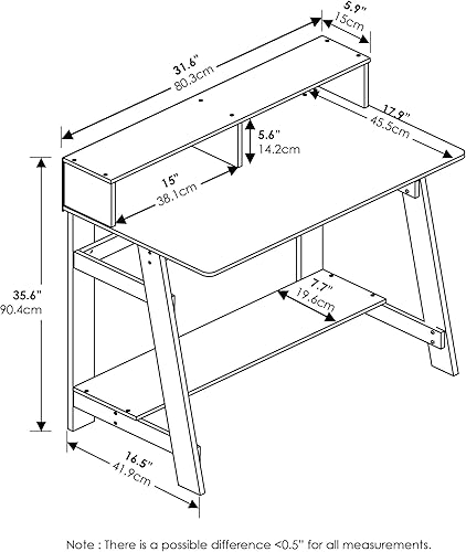 Miniatura 3 de Furinno Simplistic - Escritorio para computadora con marco A, color negro y gris roble francés Negro/Roble Francés Gris,Nuez