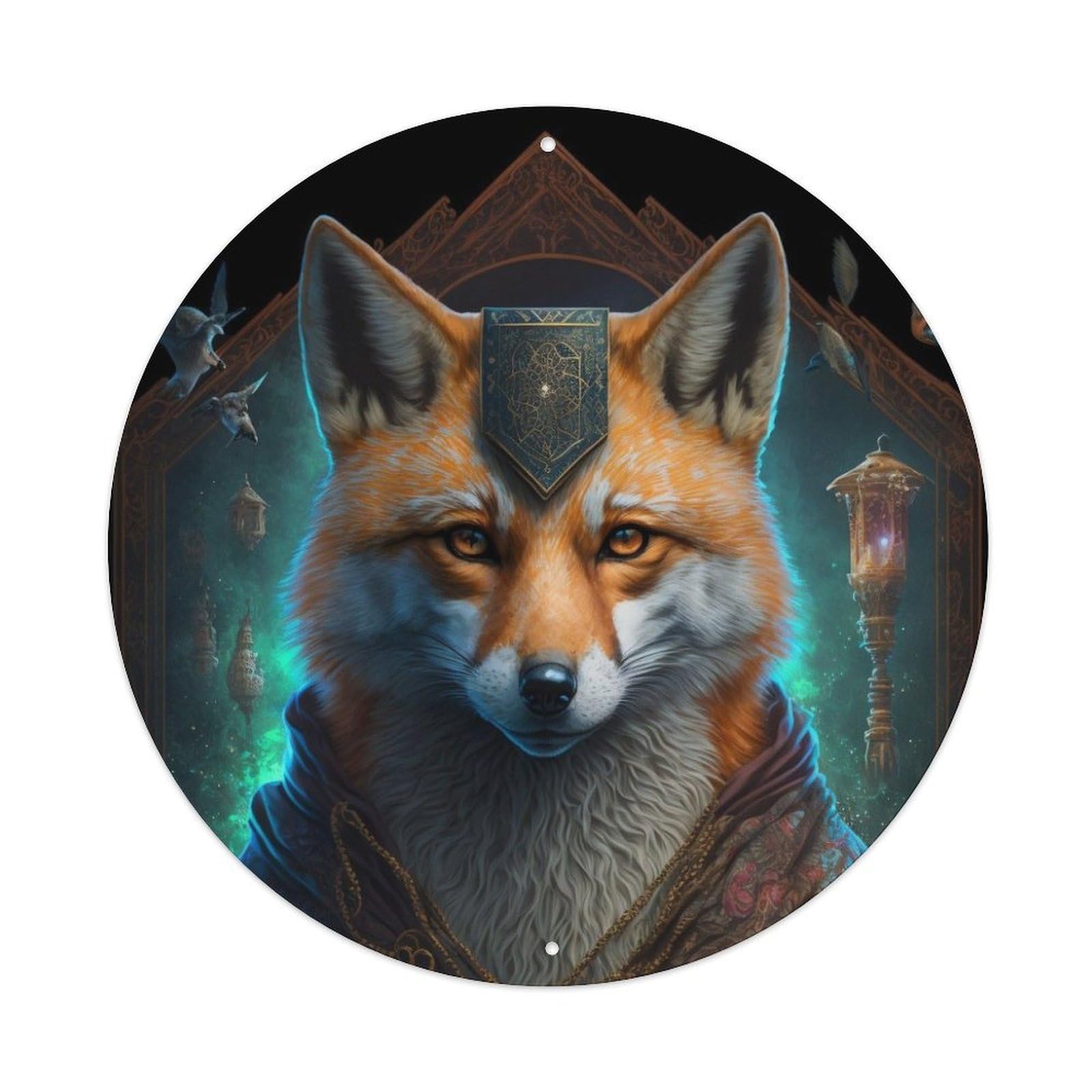 Animals Artwork Mage Fox Vintage Metal Tin Sign Plaque Wall Decor for Cafe, Club Bar, Office, Garden Metal Poster 8x8Inch