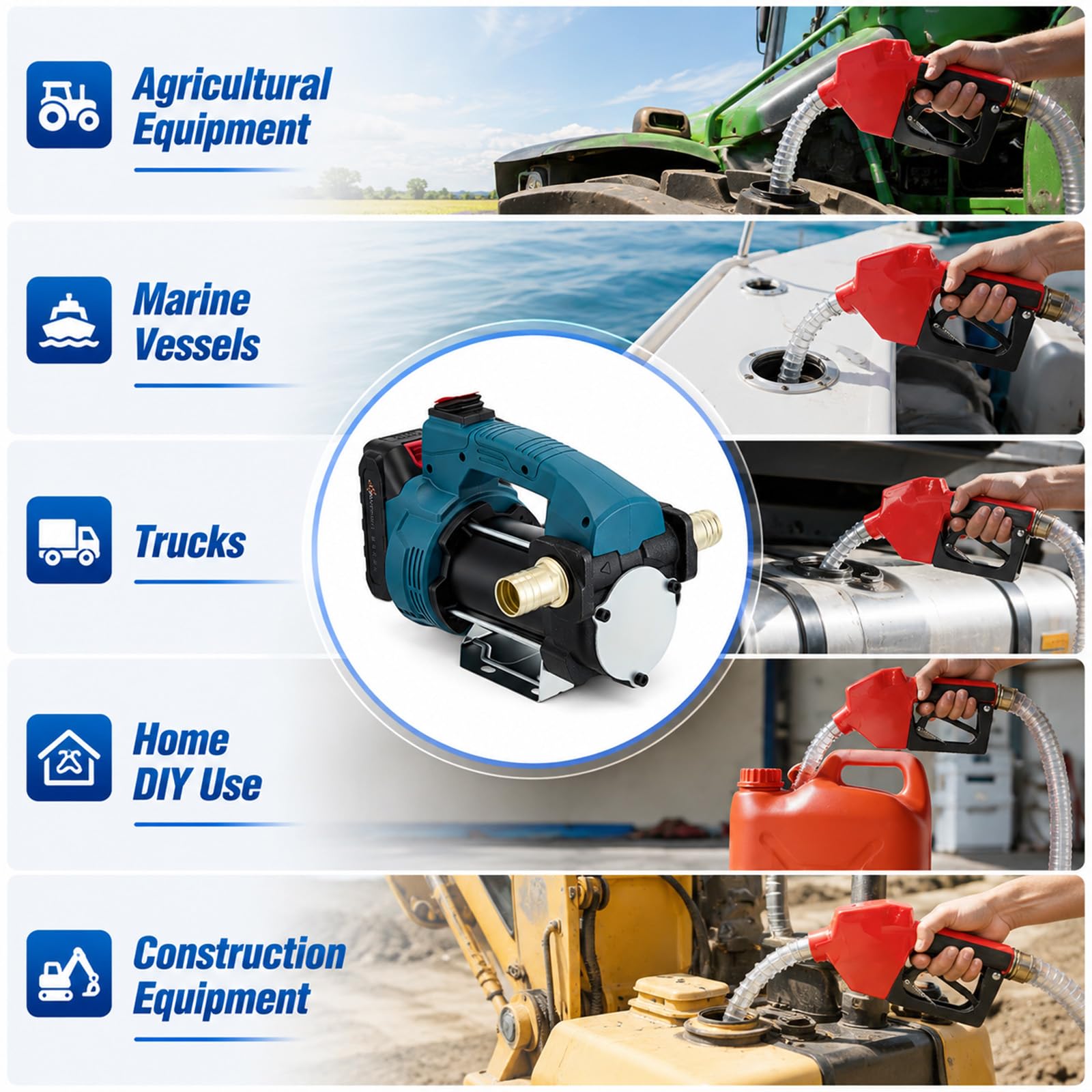 Akku Dieselpumpe 40L/min (Mit Akku), Kabellose Elektrische Diesel Transfer Pumpe mit Auto Shut-Off, Selbstansaugende Heizölpumpe für Traktor, Boot, Landwirtschaft, für Diesel, Kerosin
