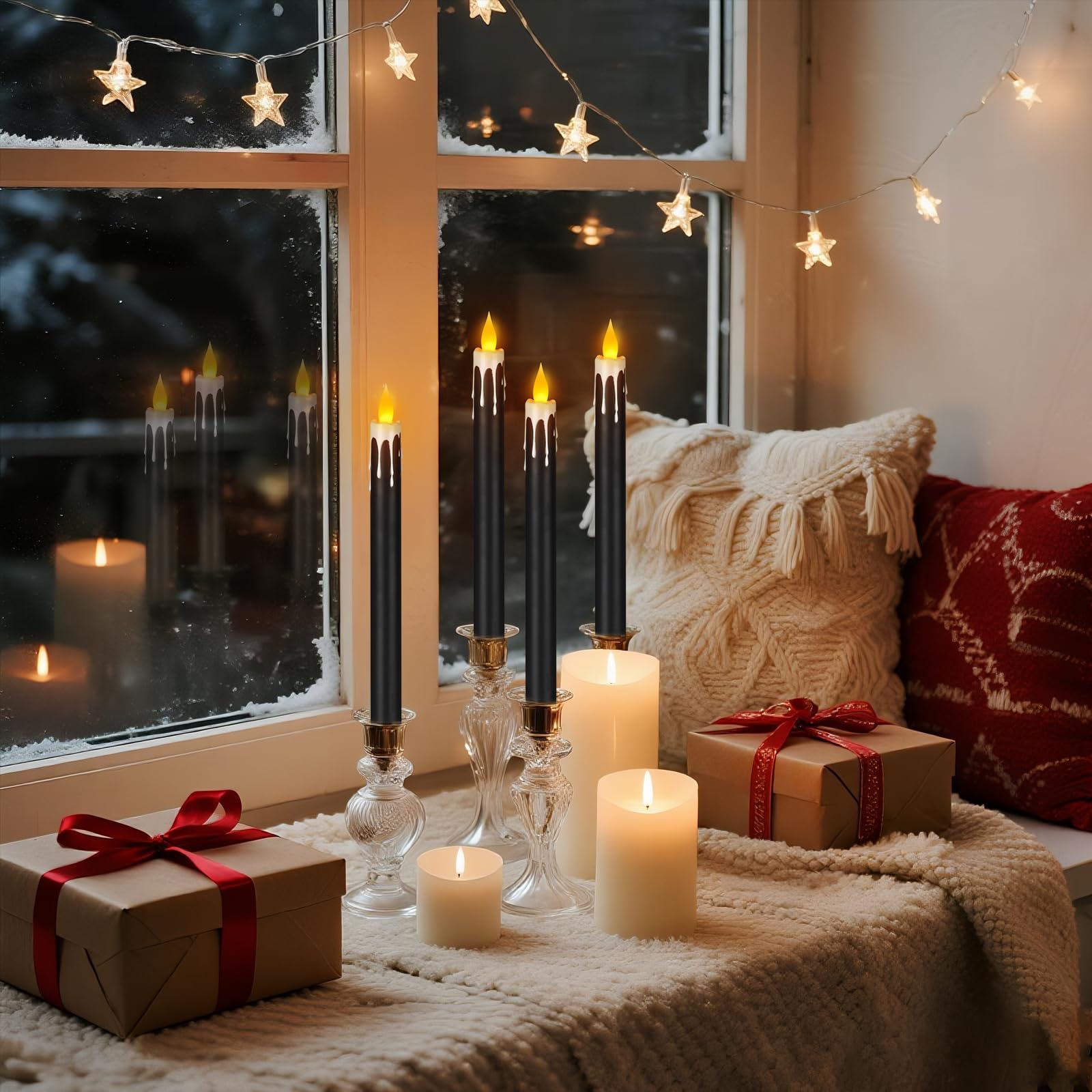 Wemarry - Candele coniche senza fiamma da 10,6 pollici, senza gocciolamento, alimentato a batteria, include timer remoto, oltre 400 ore per 2 batterie AA per Halloween, Natale, matrimonio (colore nero