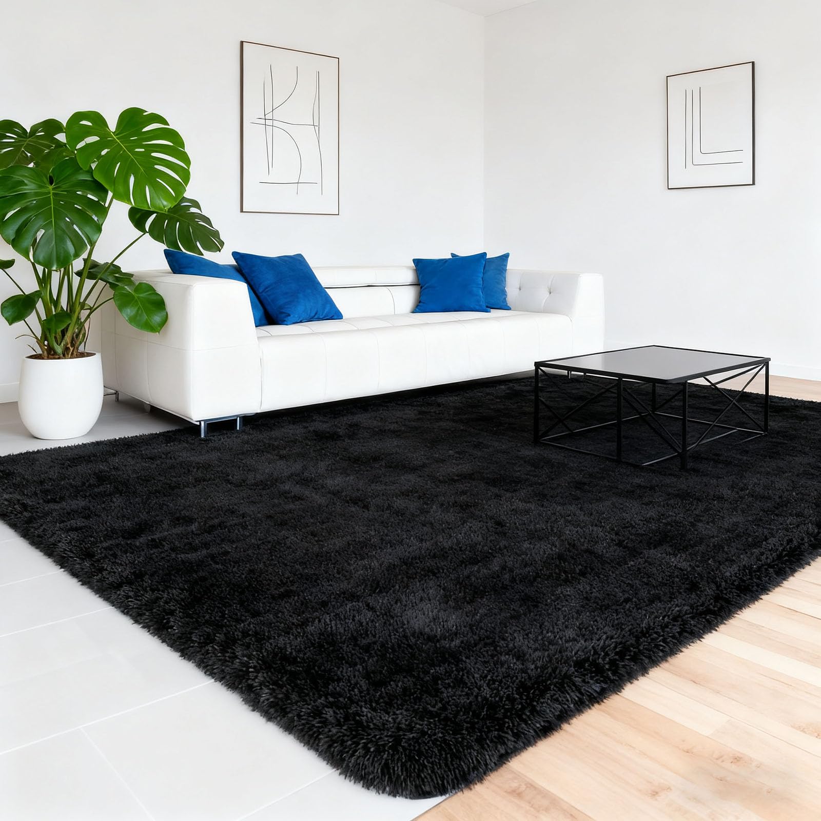 Jeu Antidérapant Tapis 220 x 250 cm Moelleux et Lavable Tapis Salon Shaggy Chambre Doux - Antidérapant - Lavable pour Chambre à Coucher Salon Couloir, Noir