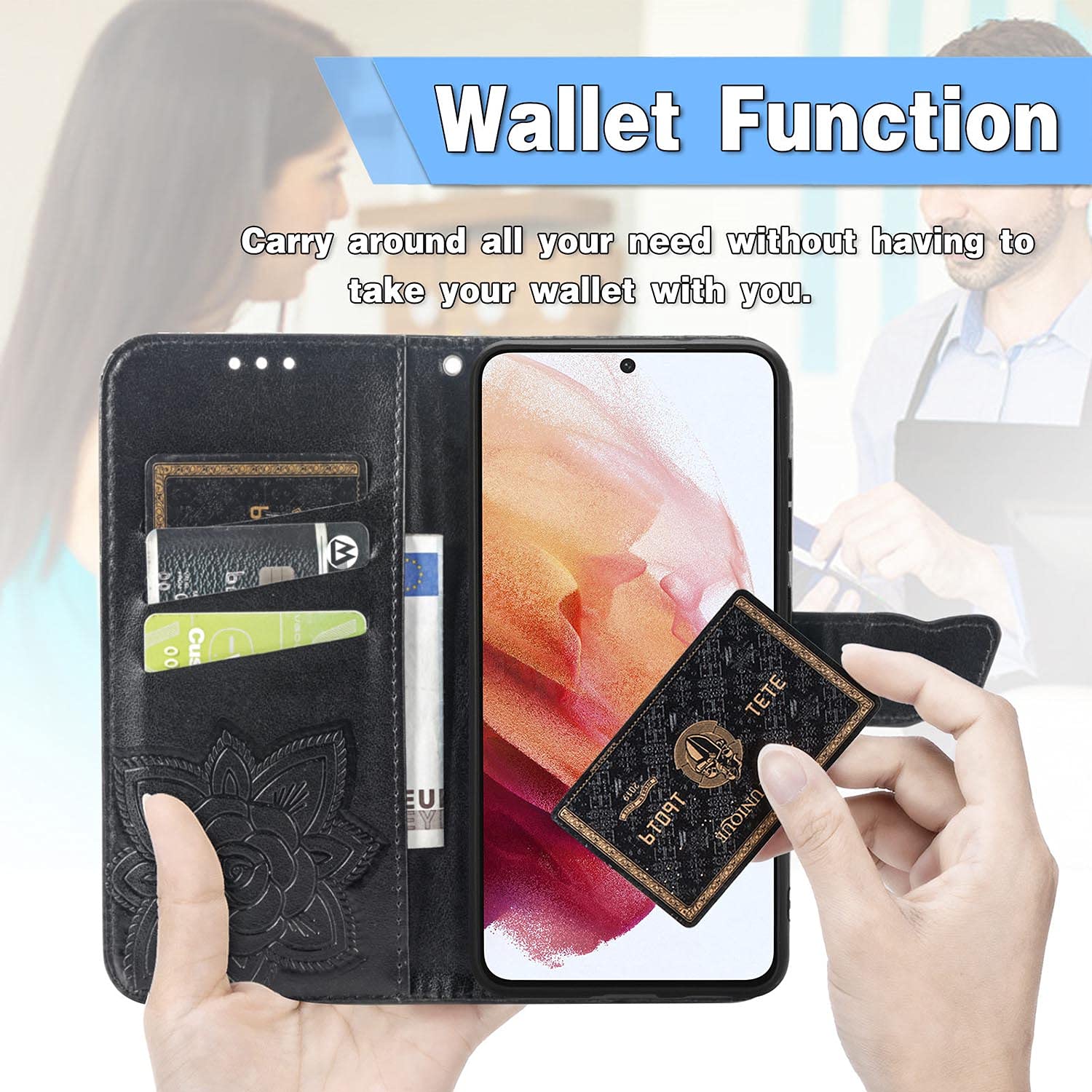 WEIOU Leather Folio Cover per Sasung Galaxy A22 5G, Goffratura a
