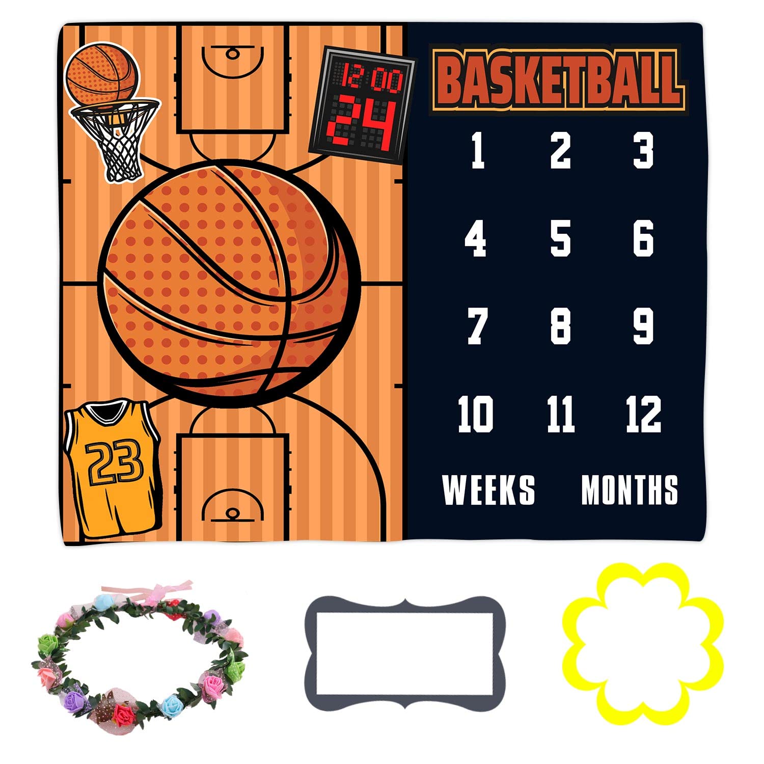 Baby Age Blanket, Personalized Holiday Blanket for Newborn Baby Shower, Basketball Jersey Photography Background Prop for Neutral Newborn Baby, Baby Boy and Girl Gifts 47"x40" BTLSLY134
