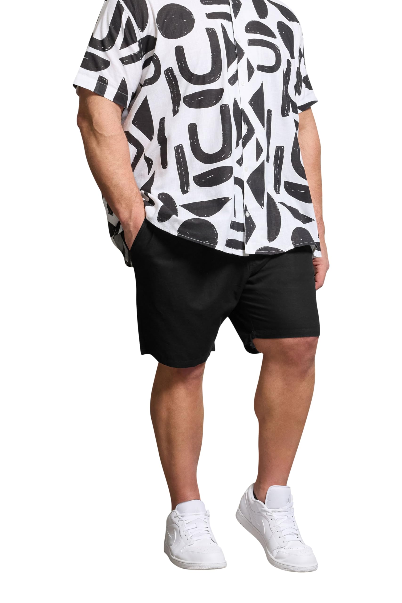 BadRhino Big & Tall Cotton Linen Mix Shorts - Men's - Plus Size Curve Black