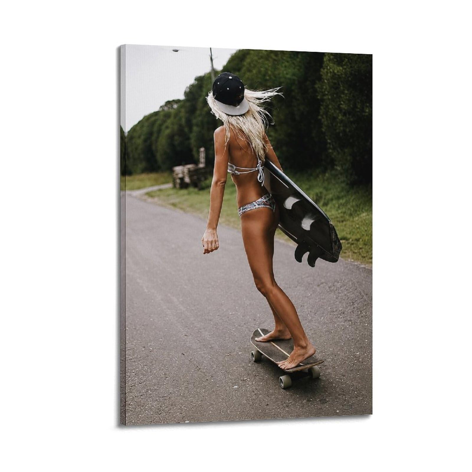 XKUGA Hot Girl Surf Skate Lifestyle Model Poster Classic Vintage Modern Decorative Canvas Prints - Ideal Wall Art for Family, Man Cave, Game Room, Boys & Girls Bedroom 20x30inch(50x75cm)
