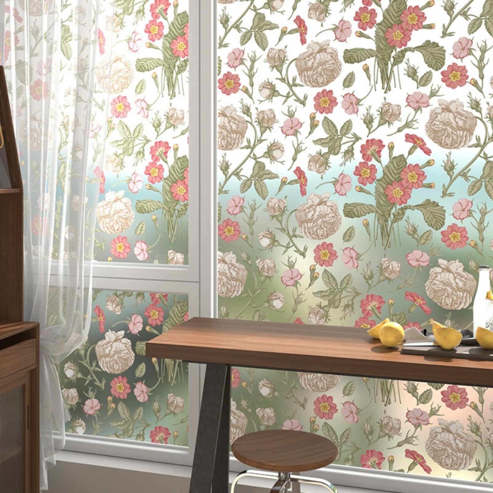 Vinilo Adhesivo Cristal Decorativo Flores Rosadas Blancas Vinilos para Cristales Privacidad Estatico Anti UV Reutilizable para Oficina Dormitorio Sala de Estar Vinilo para Ventanas