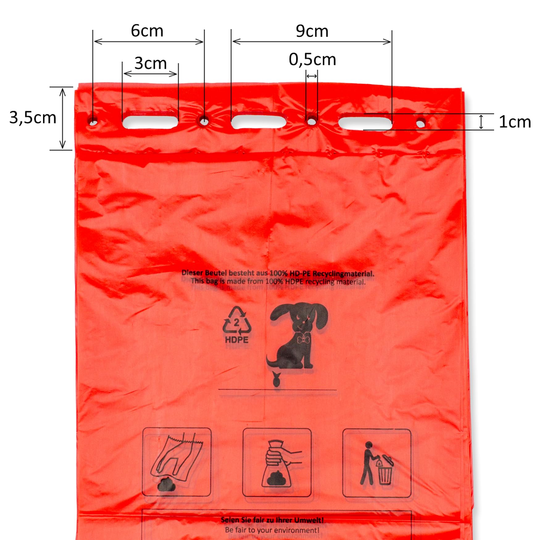 12000 sacchetti per escrementi di cani (120 blocchi da 100 sacchetti), da appendere, rosso in 21 x 31,5 cm + bordo di 3,5 cm