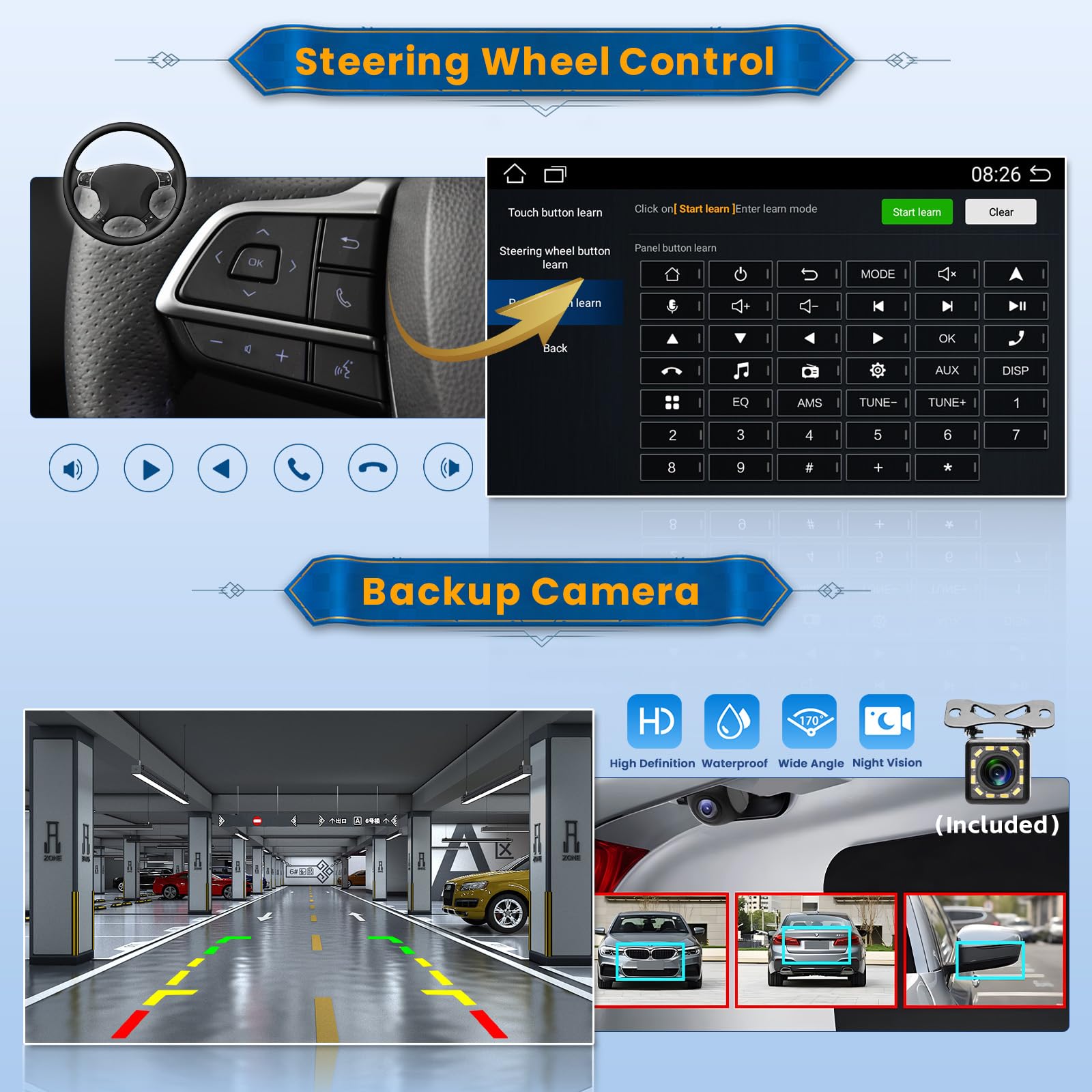 Inefala 2 Din Android Car Stereo z zestawem głośnomówiącym Bluetooth (1 + 16 GB), 7-calowy ekran dotykowy 2 Din Android Car Stereo Obsługuje GPS/WiFi/Mirror Link/Radio FM RDS z tylną kamerą