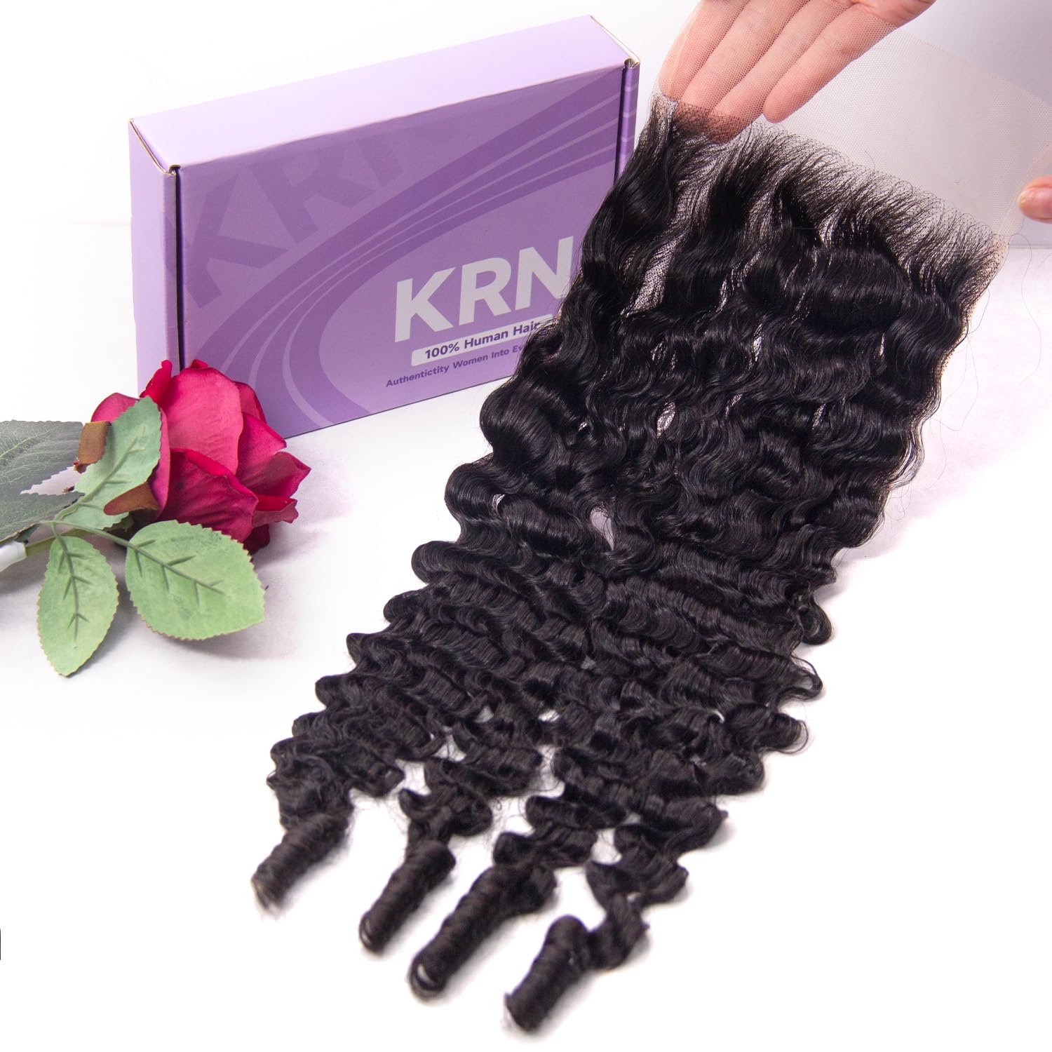KRN 5x5 HD Lace Closure, 0.1mm Ultra-thin Invisible HD Lace Closure Tiny Single Knot Pre-Plucked with Baby Hair 12A Grade Brazilian Virgin Straight Human Hair 12 Inch