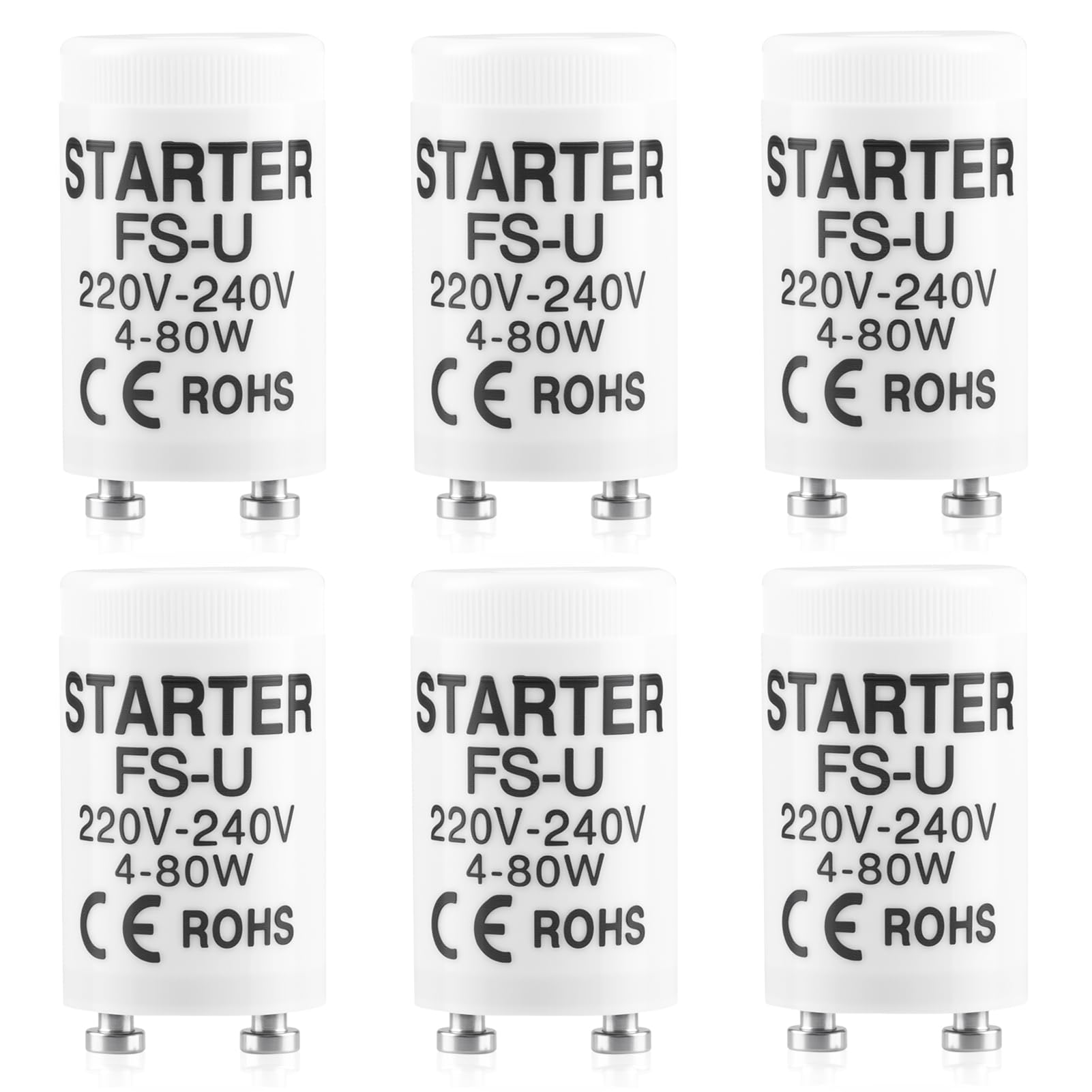 6 Stück 4-80W FSU Leuchtstoffröhren Starter, 220-240V Neonröhre Starter, LED Starter für LED Röhre, Startsteuerungszubehör für Leuchtstofflampen Aquarien-Lichter Neonlichter