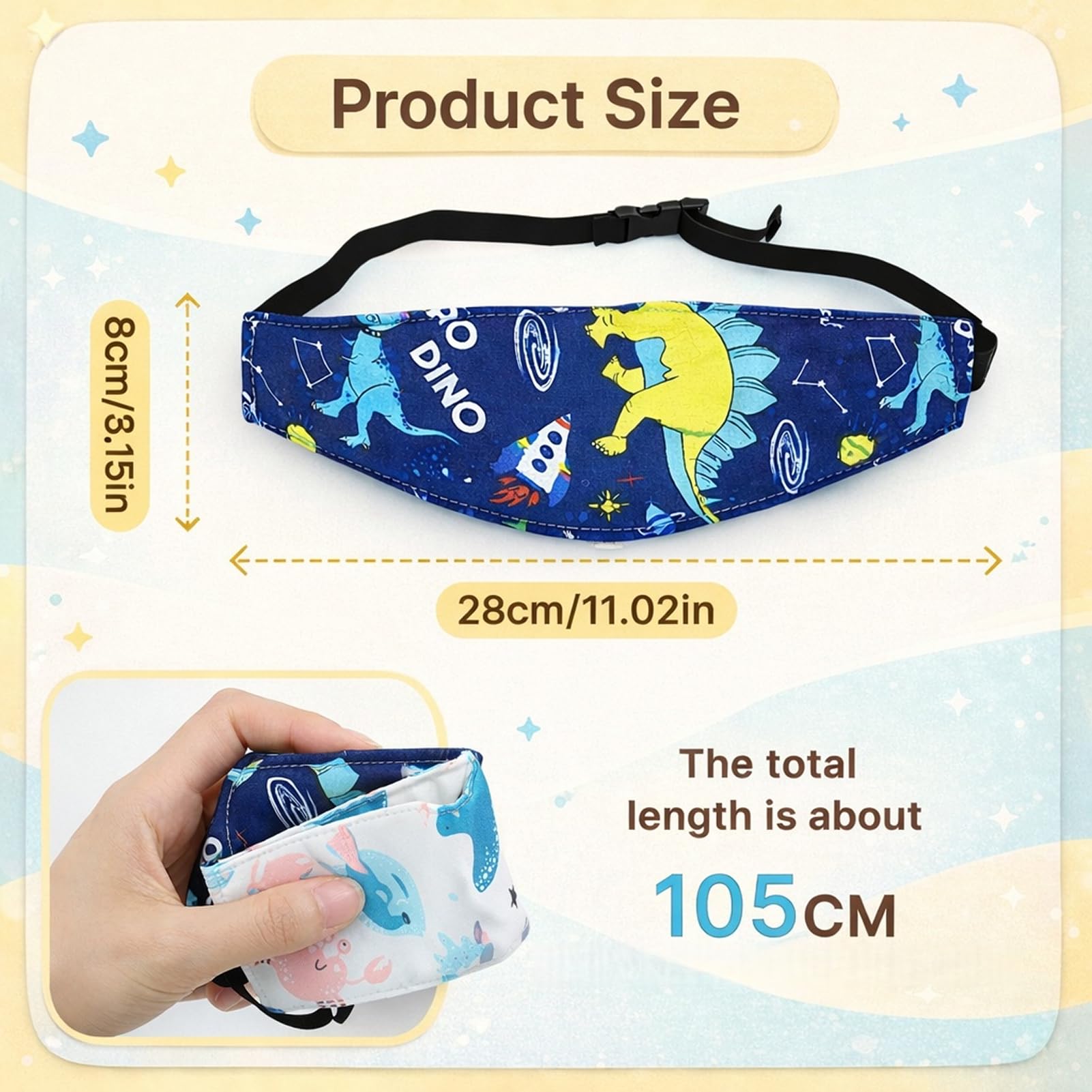 2 Stück Kinder Kopfstütze, weiches Kopfband für bequemes Schlafen unterwegs, verstellbare Komfortstütze für Kinderwagen und Reise, mit Stirnpolster - 3