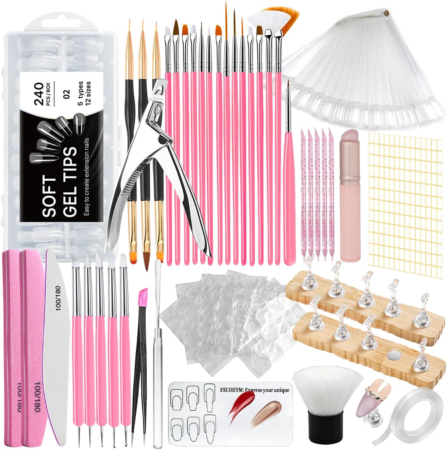 Acrylic Fake Nails Kit Press On Nail kit with 240PS Clear Nail Tips,Nail Art Stand,Art Brushes,Swatch Sticks,Acrylic Cutter,Nail Art Tools with Everything for Beginners DIY Nails Home Salon