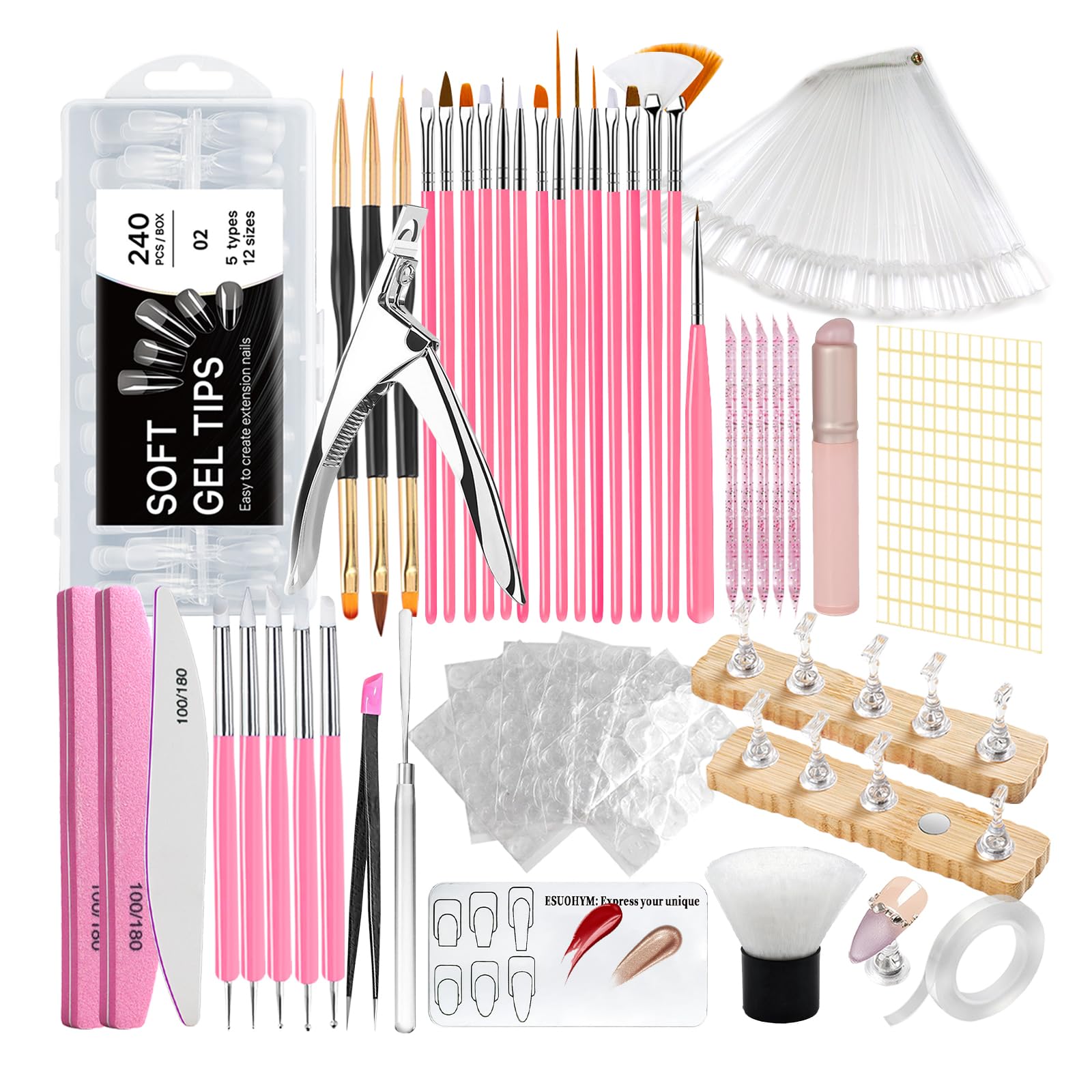 Acrylic Press-On Nail Kit with 240 Clear Nail Tips and Art Tools