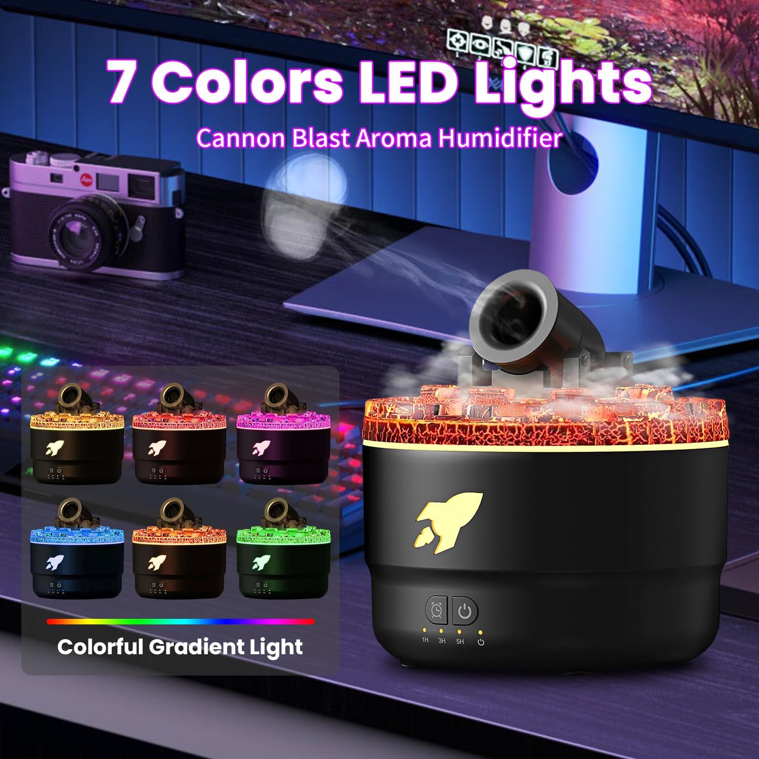 KIMEE LED Cannon Aroma Diffuser & Humidifier, Desktop Cool Mist Maker with Color LED Lights, 2 Mist Spray Modes - Perfect for Bedroom, Office & Aromatherapy 2