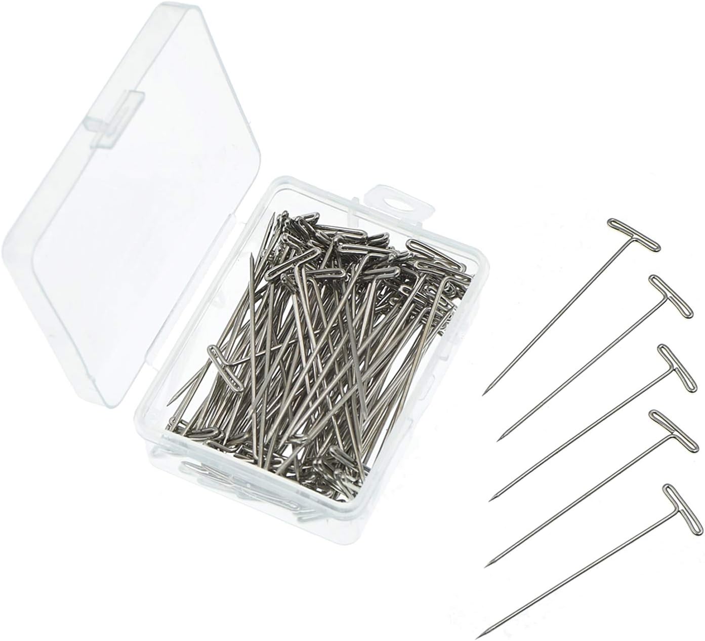 100 Pieces Stainless Steel T-Pins with Clear Box, 53mm/2 inch