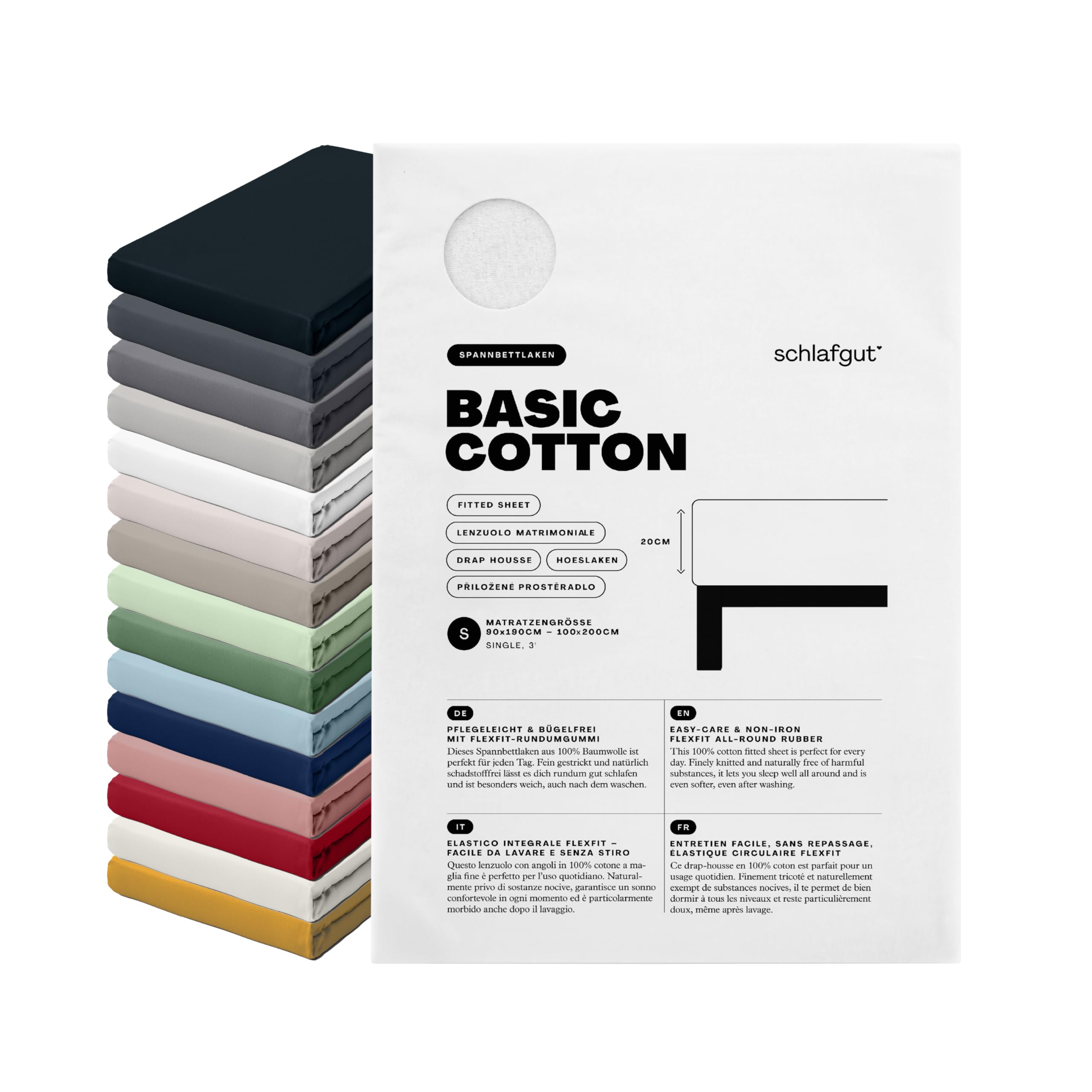 schlafgut Basic Cotton Spannbettlaken 90x200 cm 100% Baumwolle, Full-White