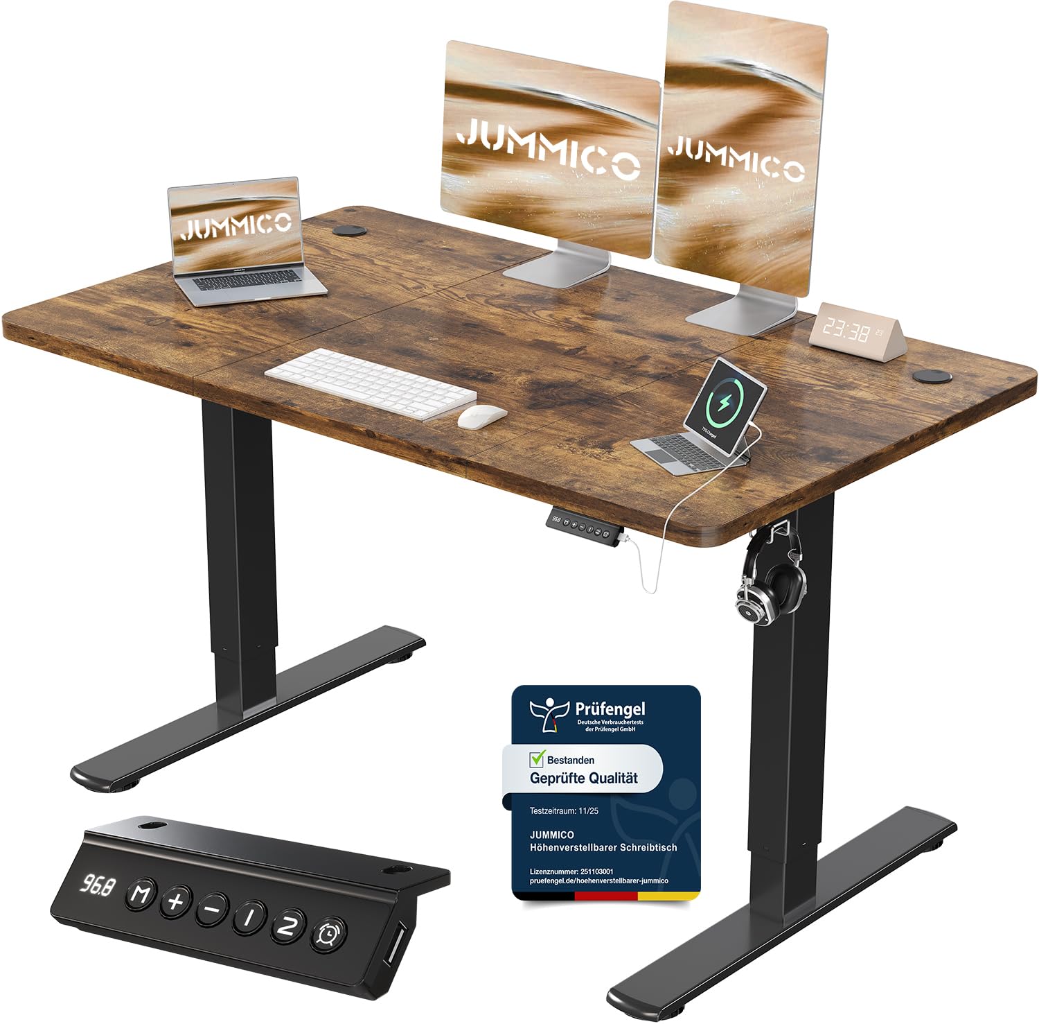 JUMMICO Höhenverstellbarer Schreibtisch 120 x 60 cm, USB-A-Anschluss