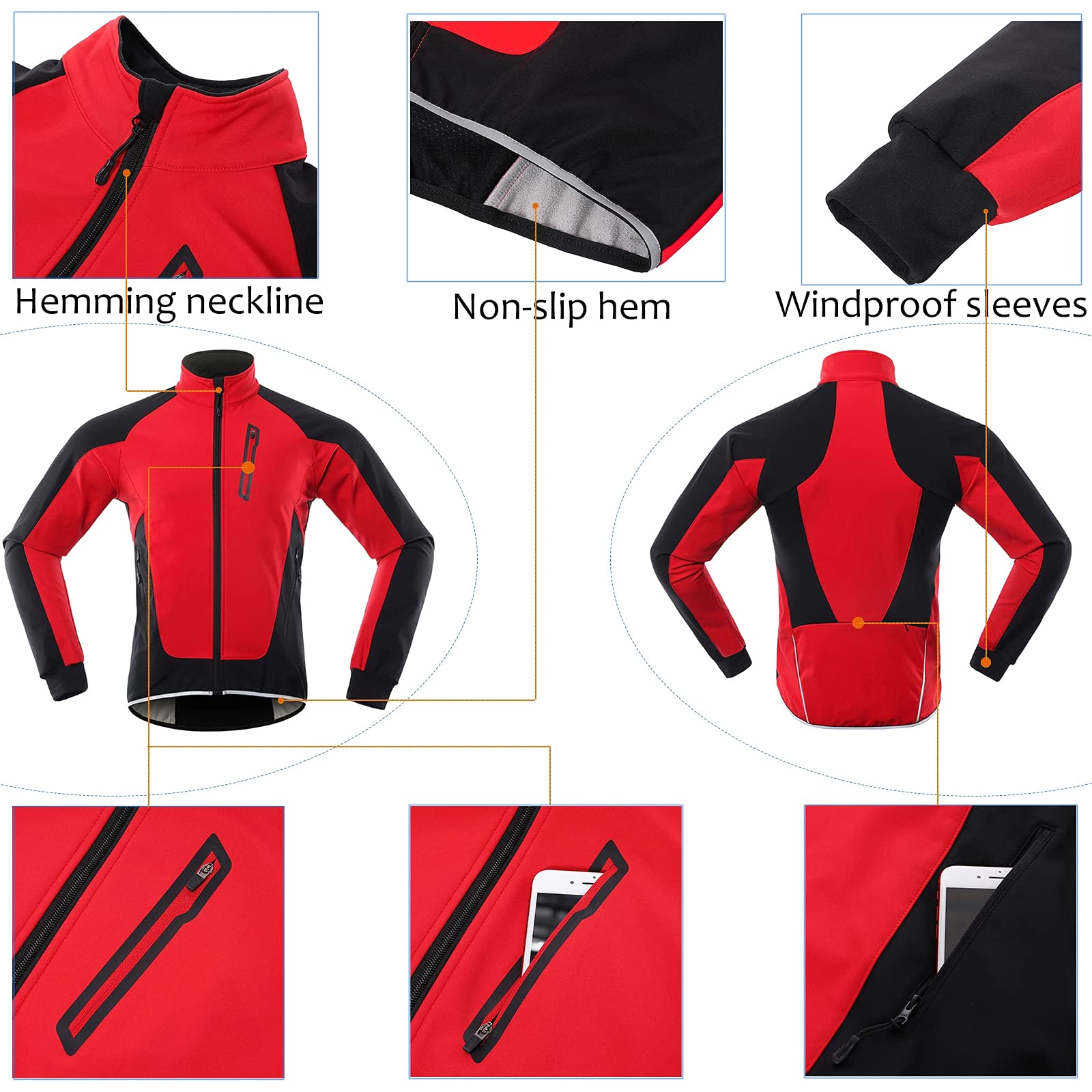 Veste de Cyclisme Manteau Polaire Thermique pour Femme, Vestes Réfléchissantes Composites à Trois Couches Imperméable Coupe-Vent Respirant