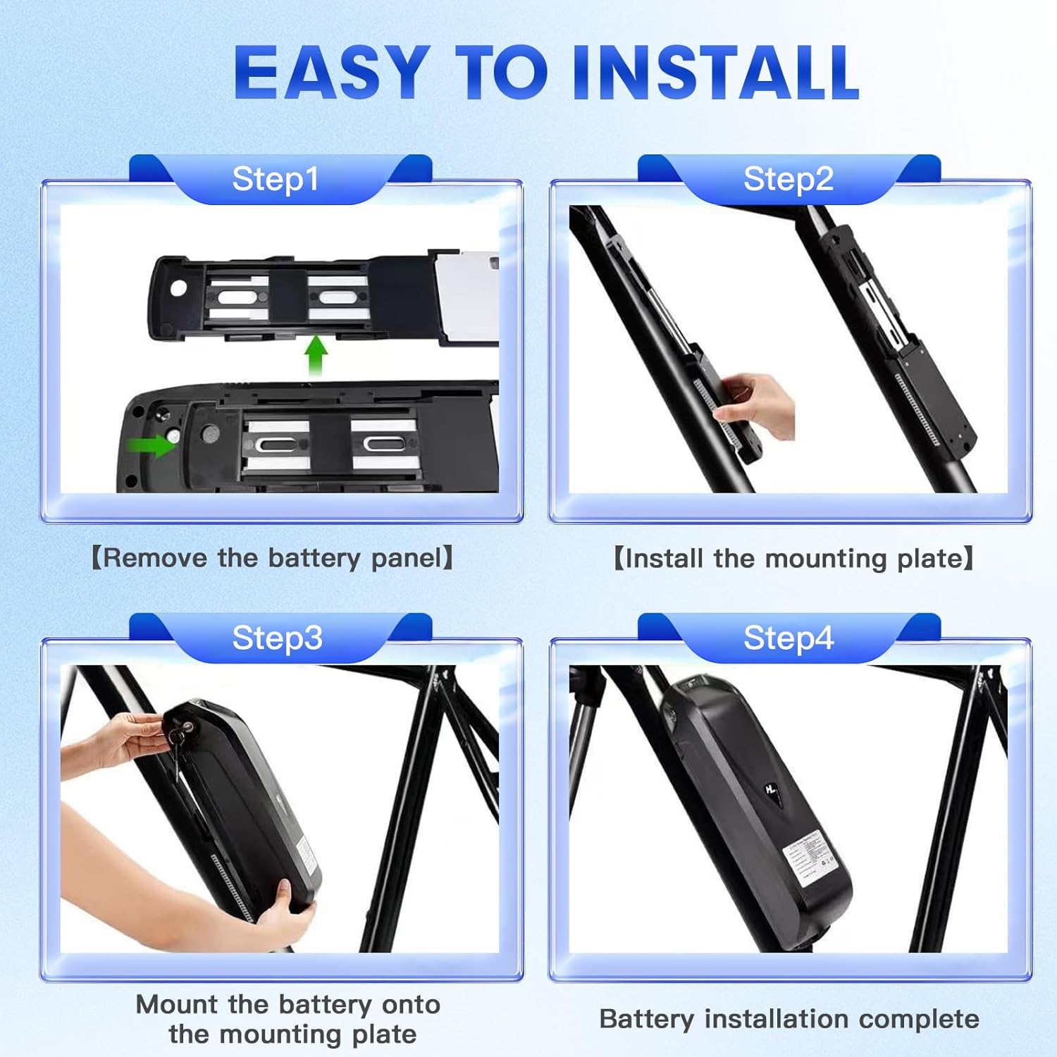 48V 20AH Lithium Battery Built-in 40A BMS for 200-1500W Motors, Includes Safe Lock, USB Output, Led Indicator Light and XT60 Connector