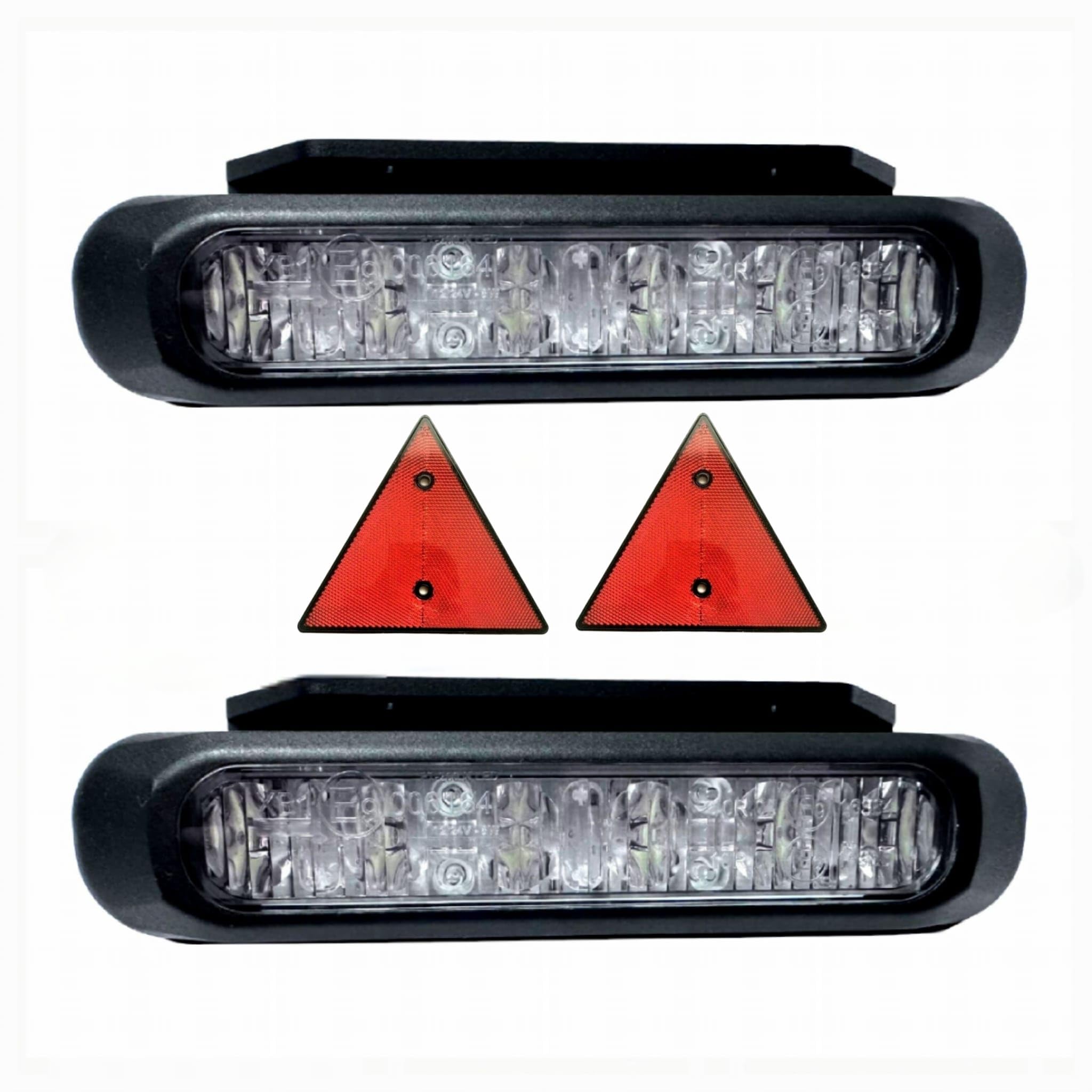 2x Luz Estroboscópica LED Azul Vehículos de Emergencia – Ambulancia, Servicios Sanitarios – 6 Patrones de Destello + Reflector Triangular – IP68 – Homologado ECE R65/E9/E20