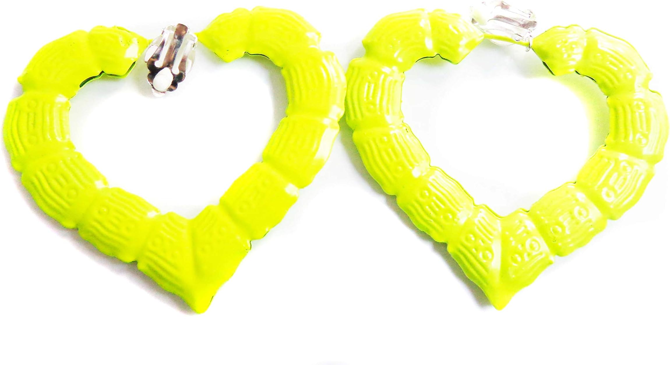 Clip-on Earrings Large Bamboo Heart Hoop Earrings Assorted Colors 3.5 inch