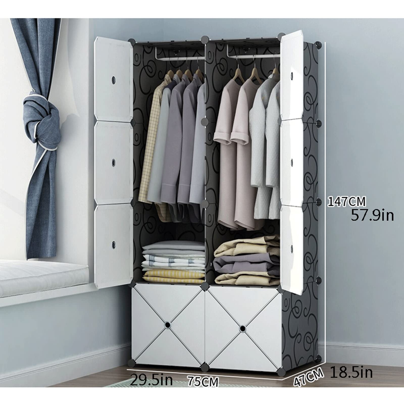 Kleiderschrank, Stoffschrank Kleiderschrank Kleiderschrank Tragbare Kleiderschrank Kombination Kleiderschrank Space Saving Modular Kabinett Faltbar Ideale Aufbewahrung Organizer ( Size : A )