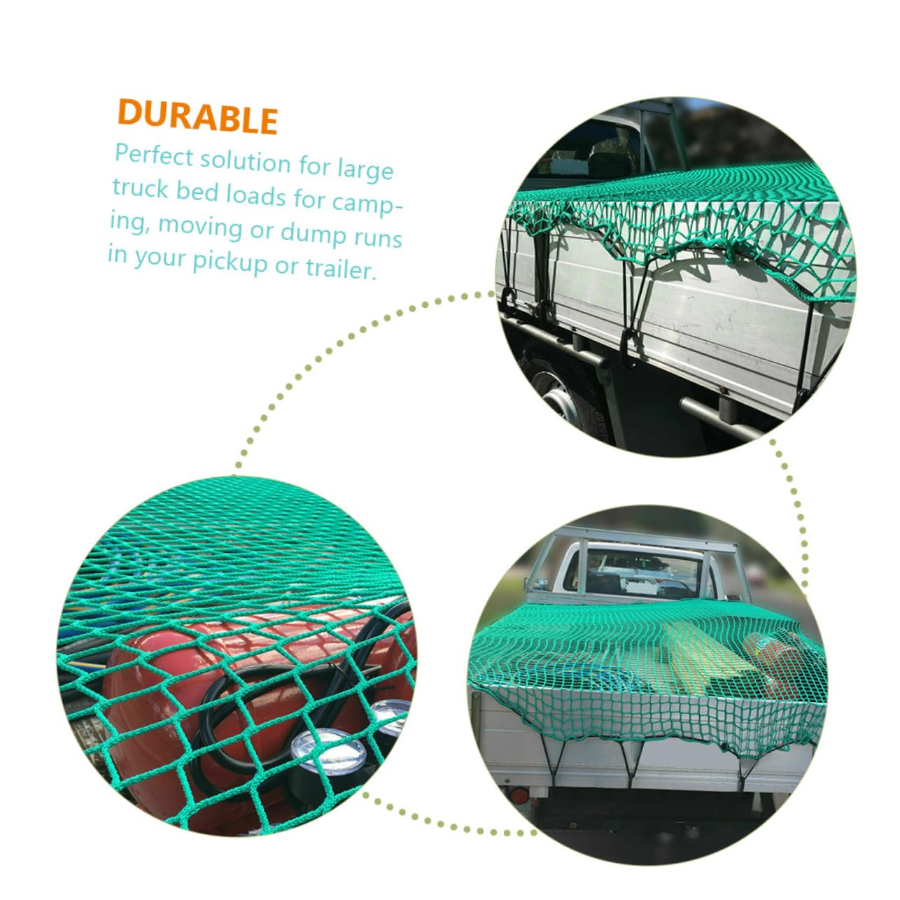 Rete di Carico in Nylon Verde per Cassone di Camion con 15 Ganci ed Elastici, Resistente all’abrasione per Campeggio e Trasporto Sicuro Merci 2,5x3,5m