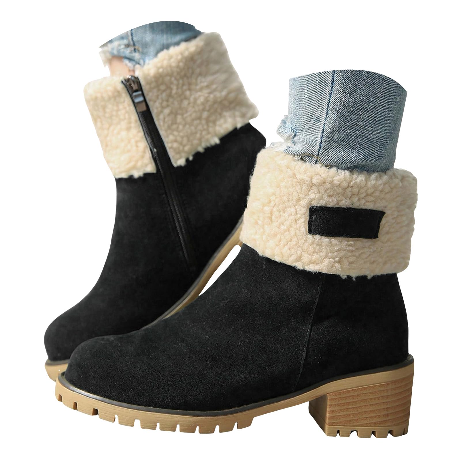 Ankle Boots for Women Winter Boots Womens Snow Boots Warm Fur Lined Booties - Insulated Low Heel Shoes