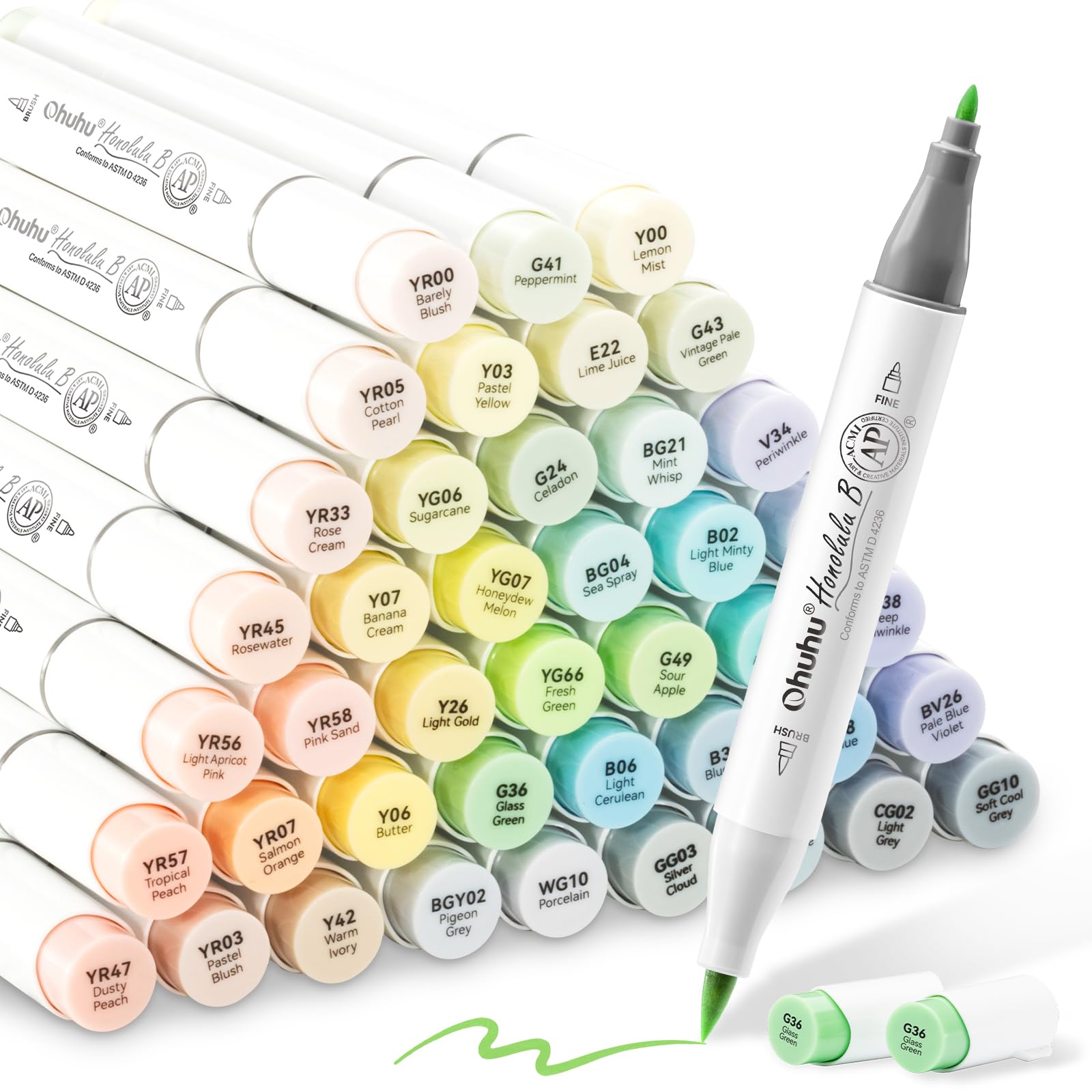 Ohuhu Pastel Markers Alcohol Based - Pastel Colors - Double Tipped Art Alcohol Markers for Artist Adults' Coloring Illustration - Brush & Fine - Honolulu B (Blossoming)
