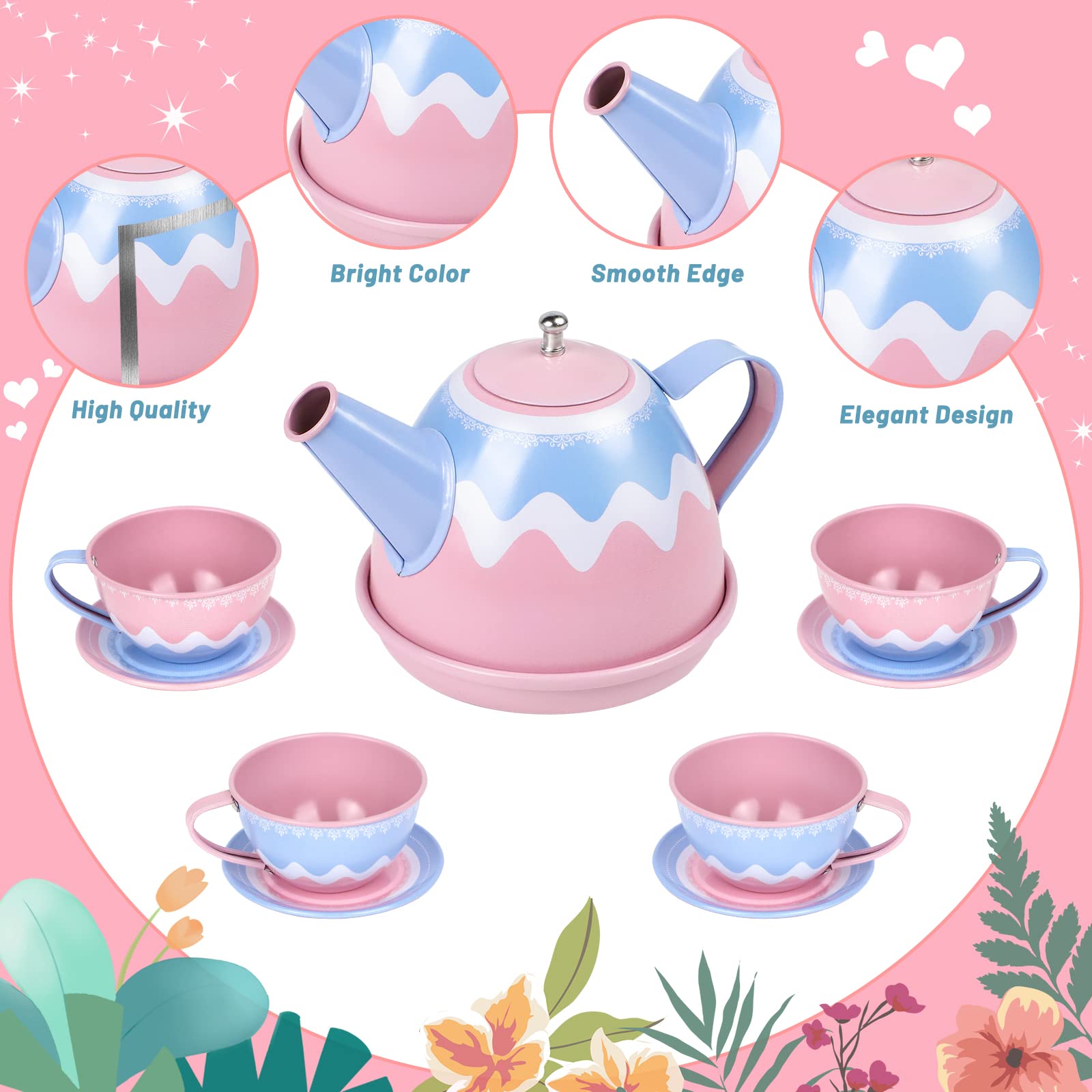 Walmart Tin Play Tea Set Tin Tea Set Pink Polka Dots 15pc My