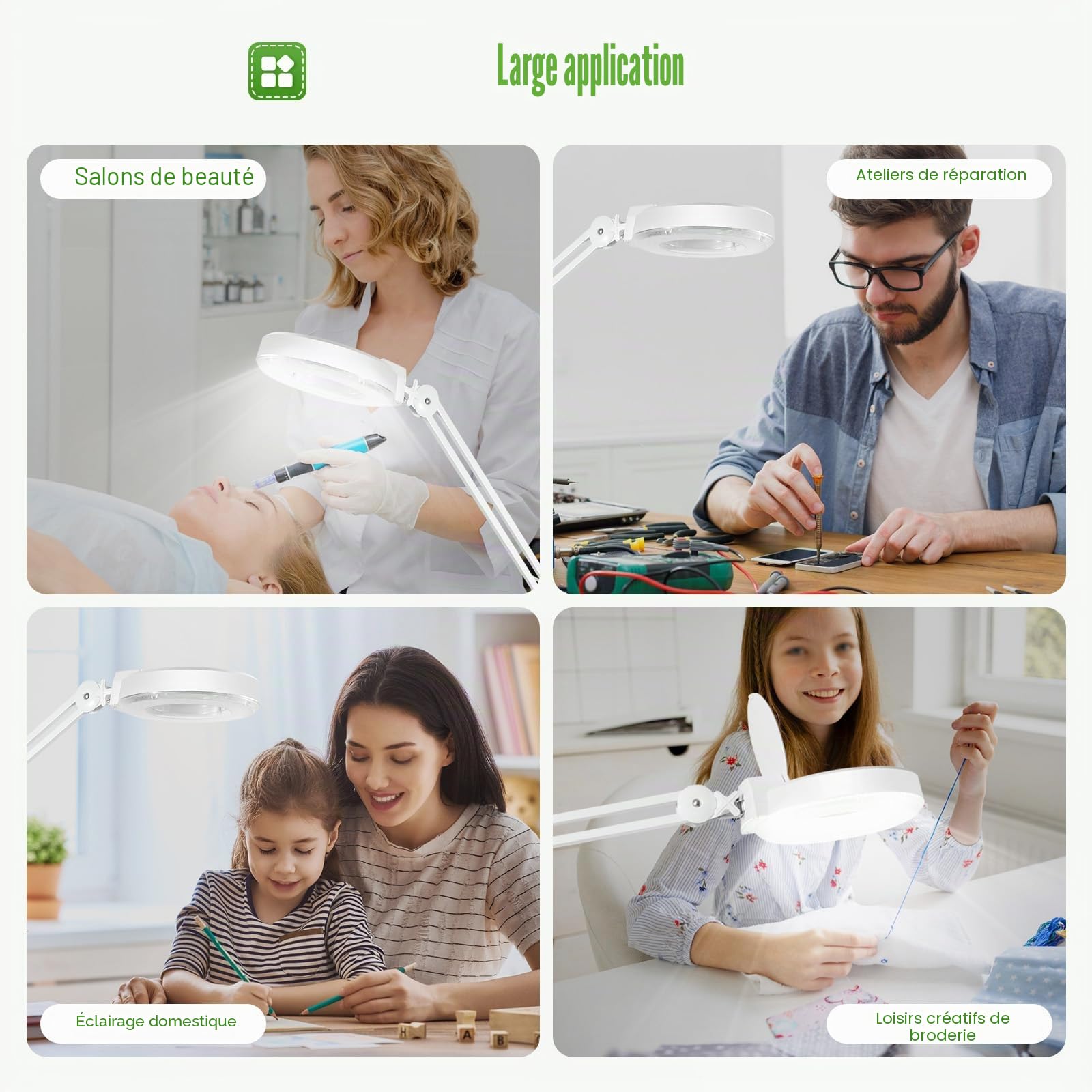 Lampe loupe LED avec grossissement 8X, 24 W, sur pied avec roulettes et bras pivotant, lampe grossissante avec 120 LED pour cosmétiques, salon de manucure, artisanat, électronique et lecture