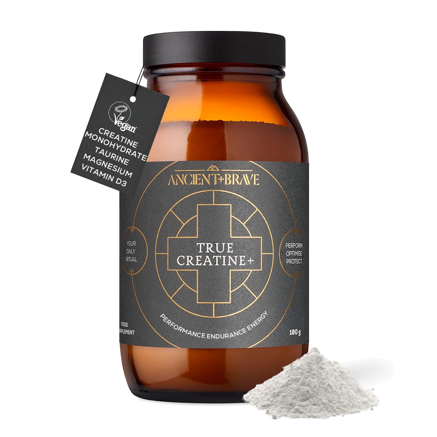 Ancient + Brave - True Creatine+ 180 g - Creatina Monoidrato in Polvere - Creatina Micronizzata al 100% - Prestazioni, Crescita e Recupero Muscolare, Funzione Cognitiva e Benessere Generale