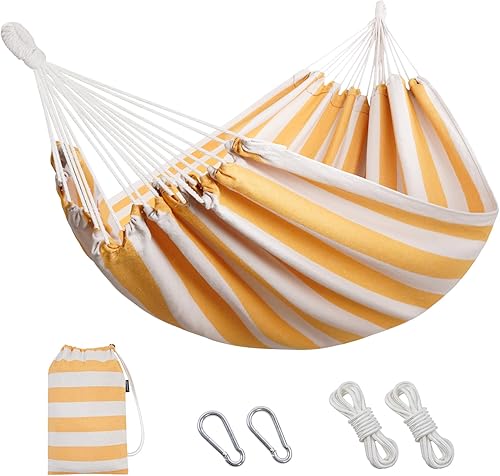 Miniatura 9 de Hamaca doble brasileña con correas de árbol, hamaca para 2 personas, cama portátil colgante para camping, patio, porche, uso en exteriores e