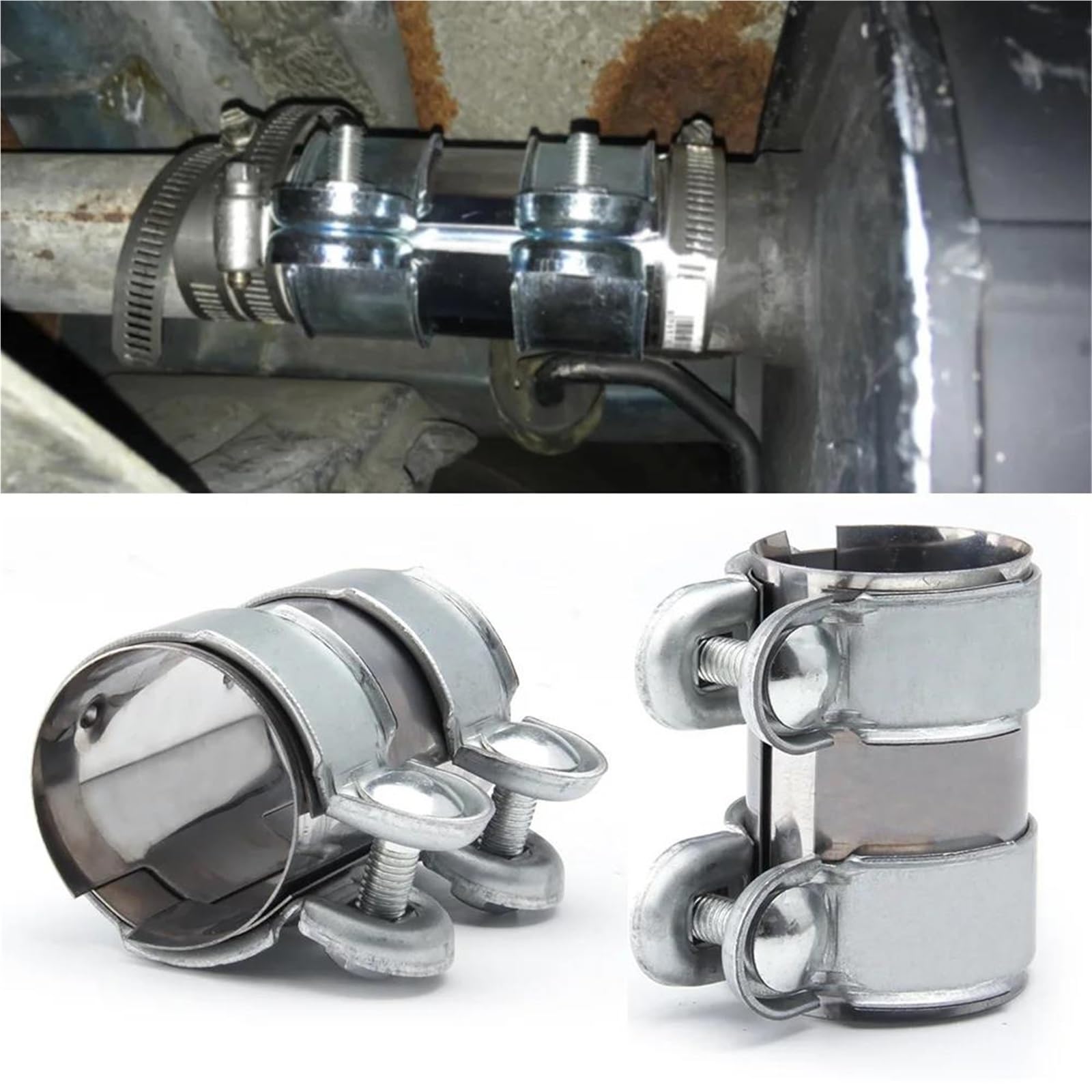 Terminales Escape Abrazadera De Escape 45mm 50mm 55mm 60mm 65mm 70mm 76mm Conector Tubo Manguito Unión Punta Ajustable Doble Redonda(76mm (3 in))