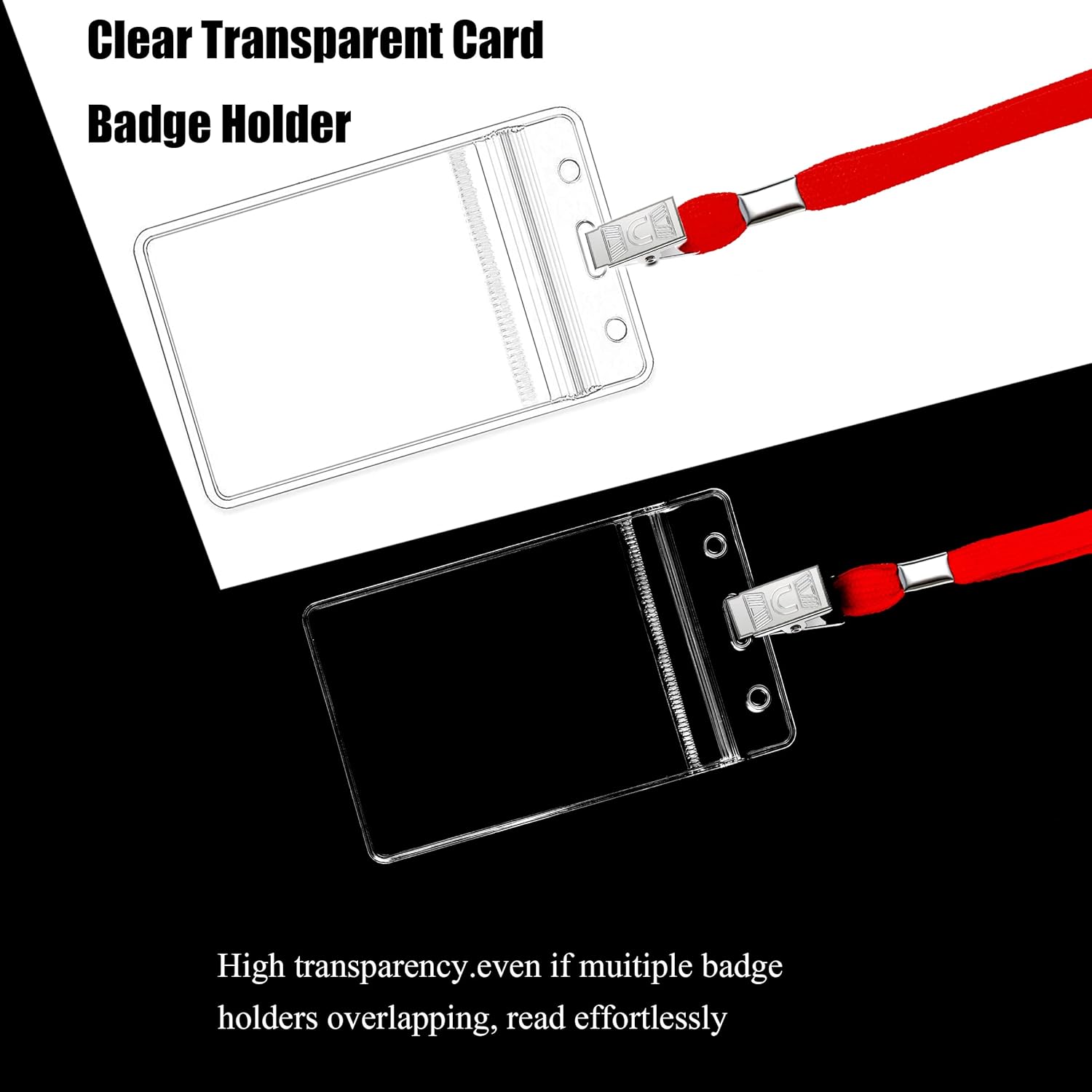 100Pcs Clear Plastic Name Tags Badge ID Card Holders and 100Pcs Black Lanyards with Clip (Red) - Image 4