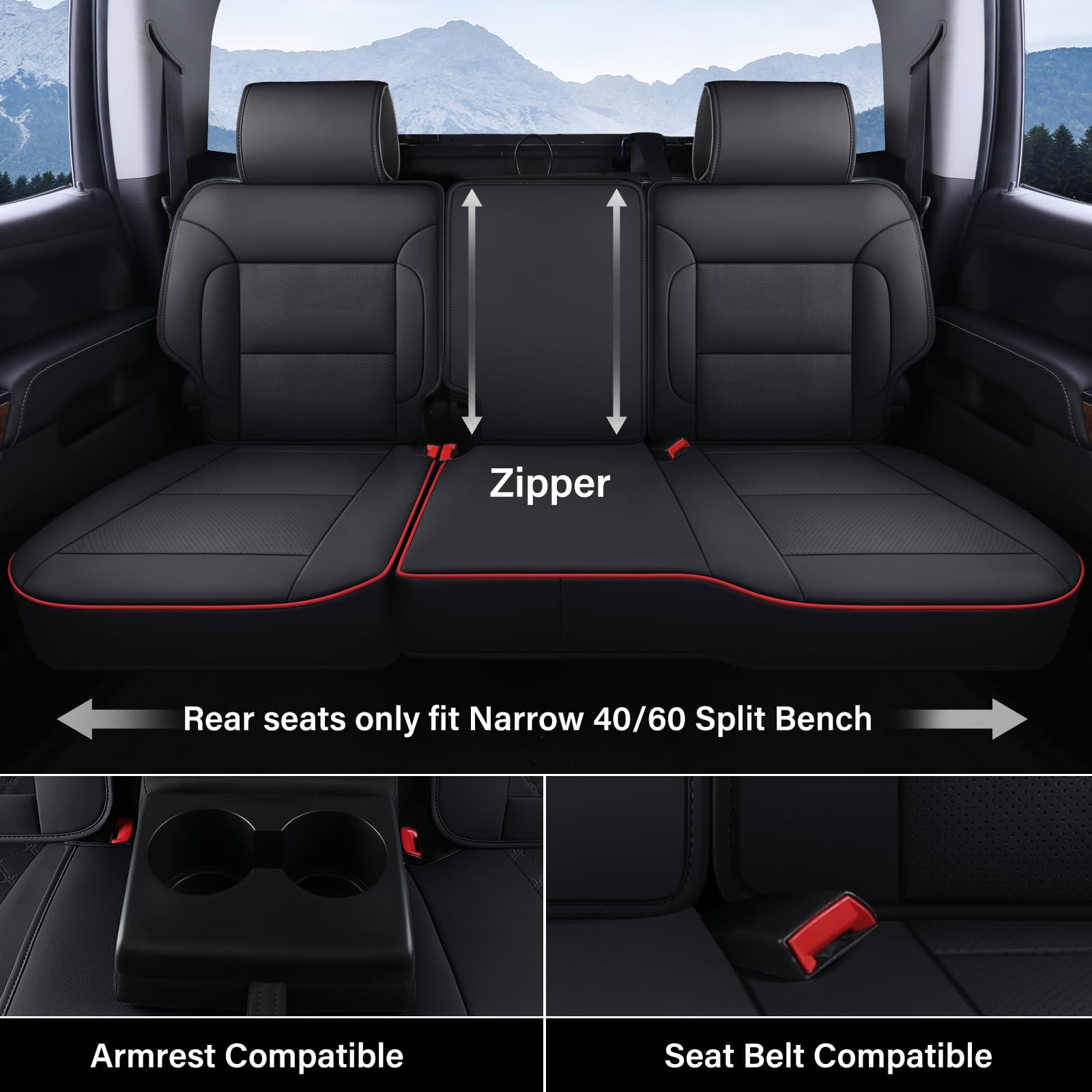 Coverado Chevy Silverado Seat Covers Full Set, Faux Leather Car Seat Covers Fit for 2014-2018 1500, 2015-2019 2500HD 3500HD Chevy Silverado GMC Sierra Crew Double Extended Cab (Red)