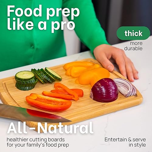 Miniatura 4 de GREENER CHEF Tabla de cortar de bambú de 12 pulgadas con reemplazos de por vida, pequeña tabla de cortar de madera para cocina, bloque de carnicero,