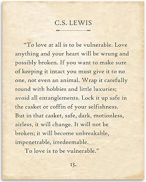 CS Lewis - To Love At All Is To Be Vulnerable - 11x14 Unframed Typography Book Page Print - Great Decor and Gift for Book and Literary Art Fans