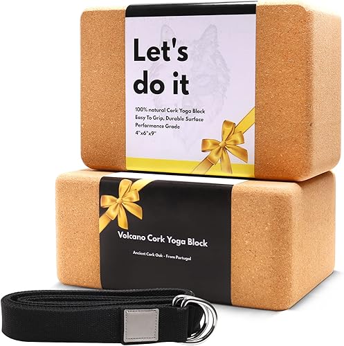 Cork Yoga Blocks 2 Pack Set -Natural Cork from Portugal, 9"x6"x4" Yoga Blocks Non-Slip&Anti-Tilt for Women Men, Lightweight, Odor-Resistant